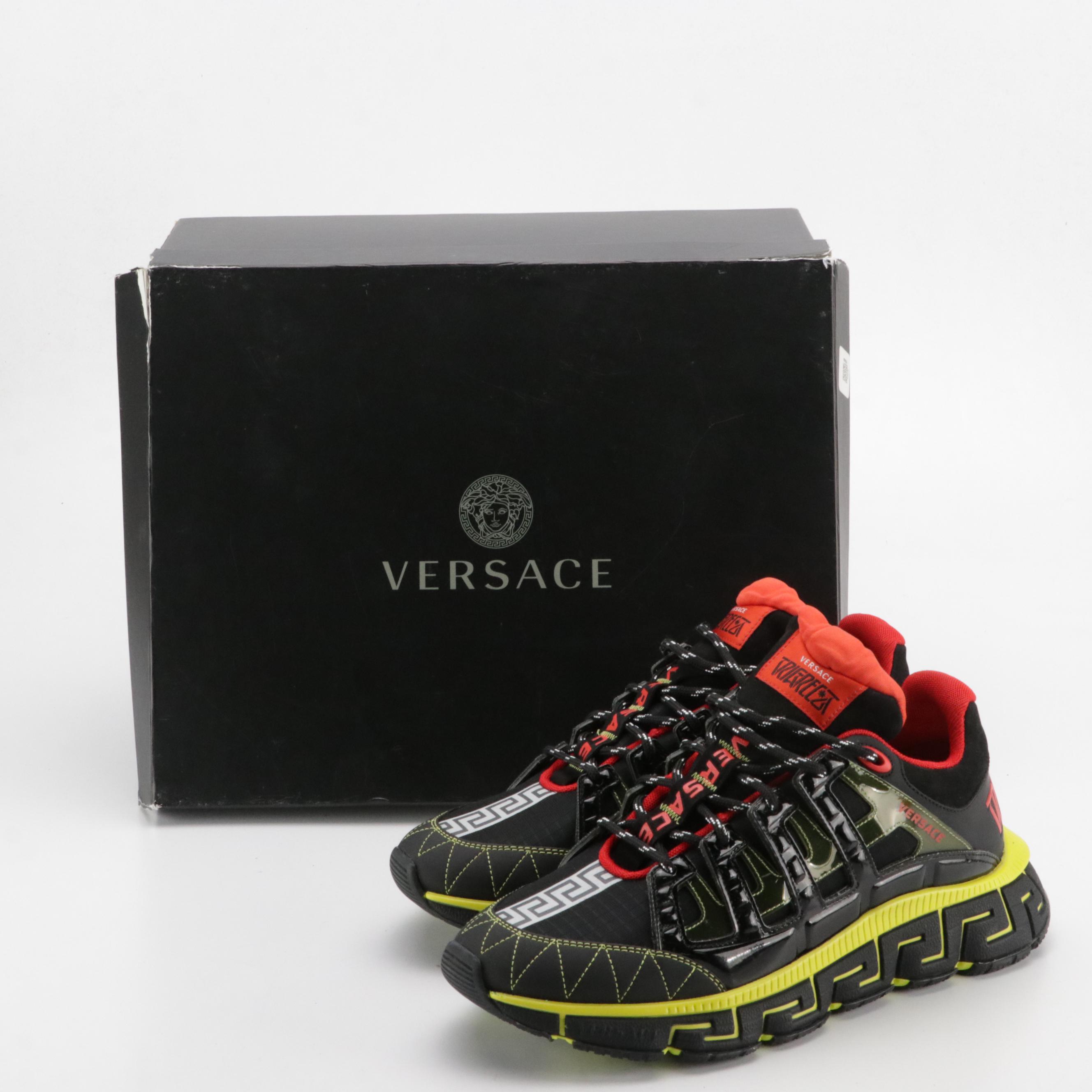 Men's Versace Trigreca Black Yellow Sneakers with Box