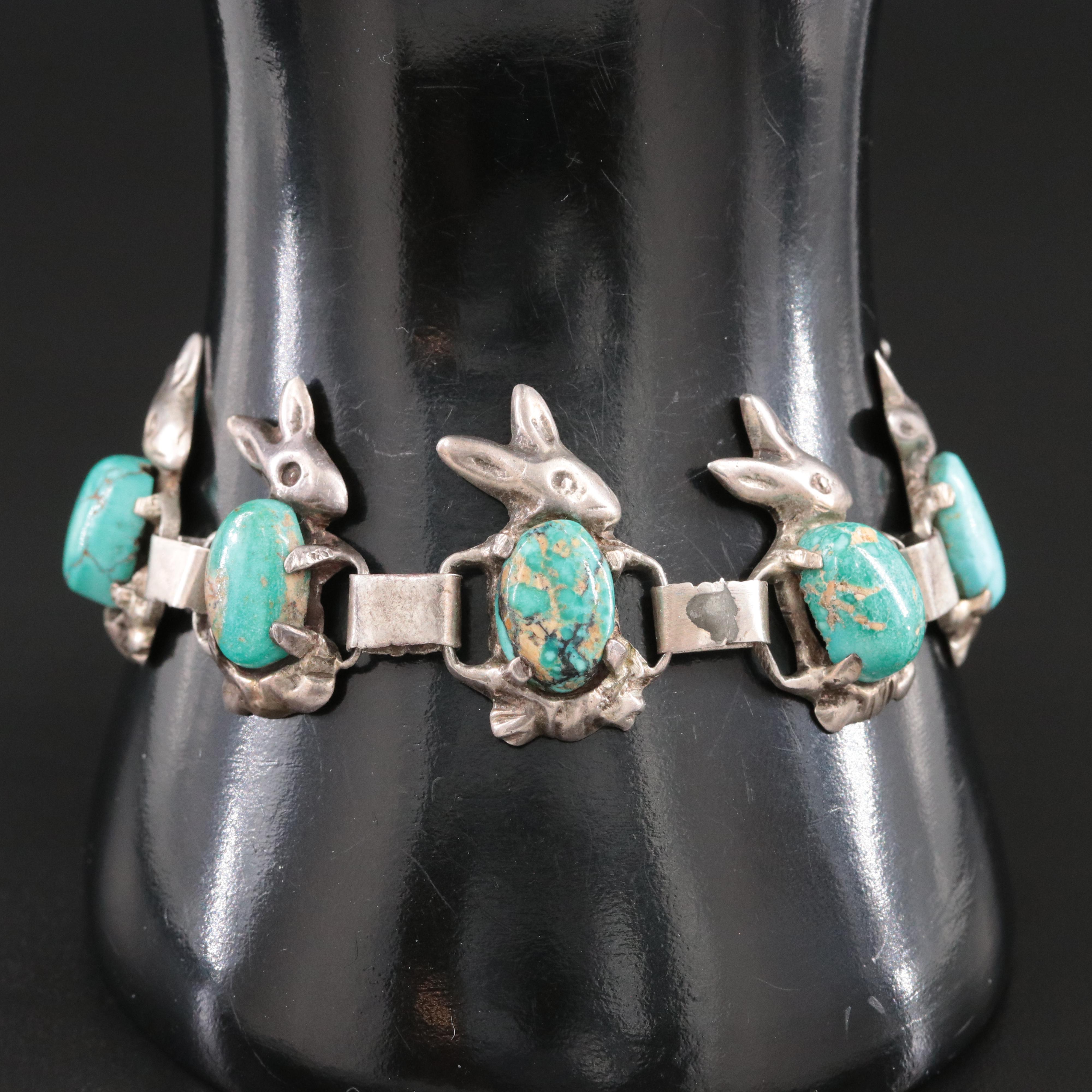 Mexican Sterling Turquoise Rabbit Bracelet