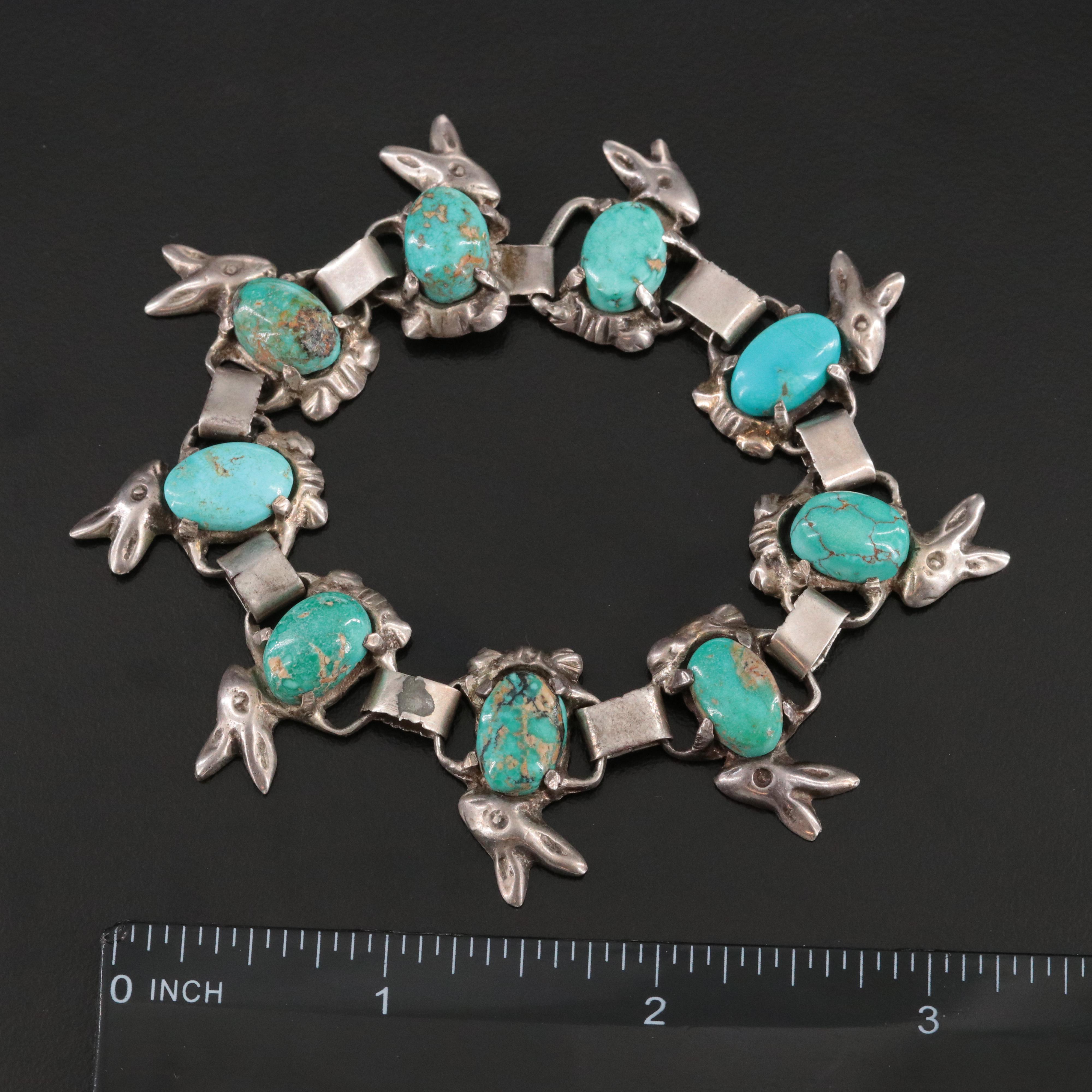 Mexican Sterling Turquoise Rabbit Bracelet