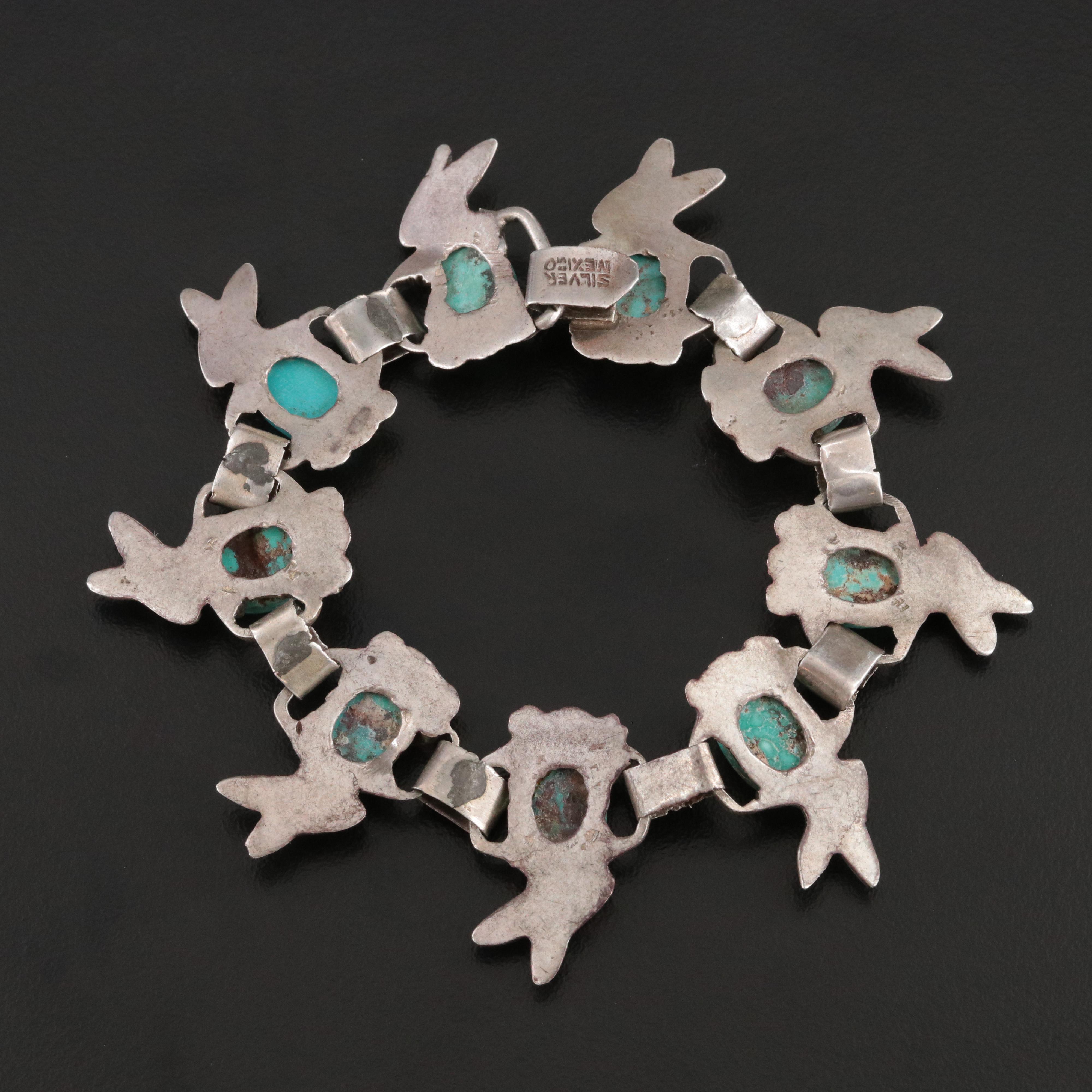 Mexican Sterling Turquoise Rabbit Bracelet