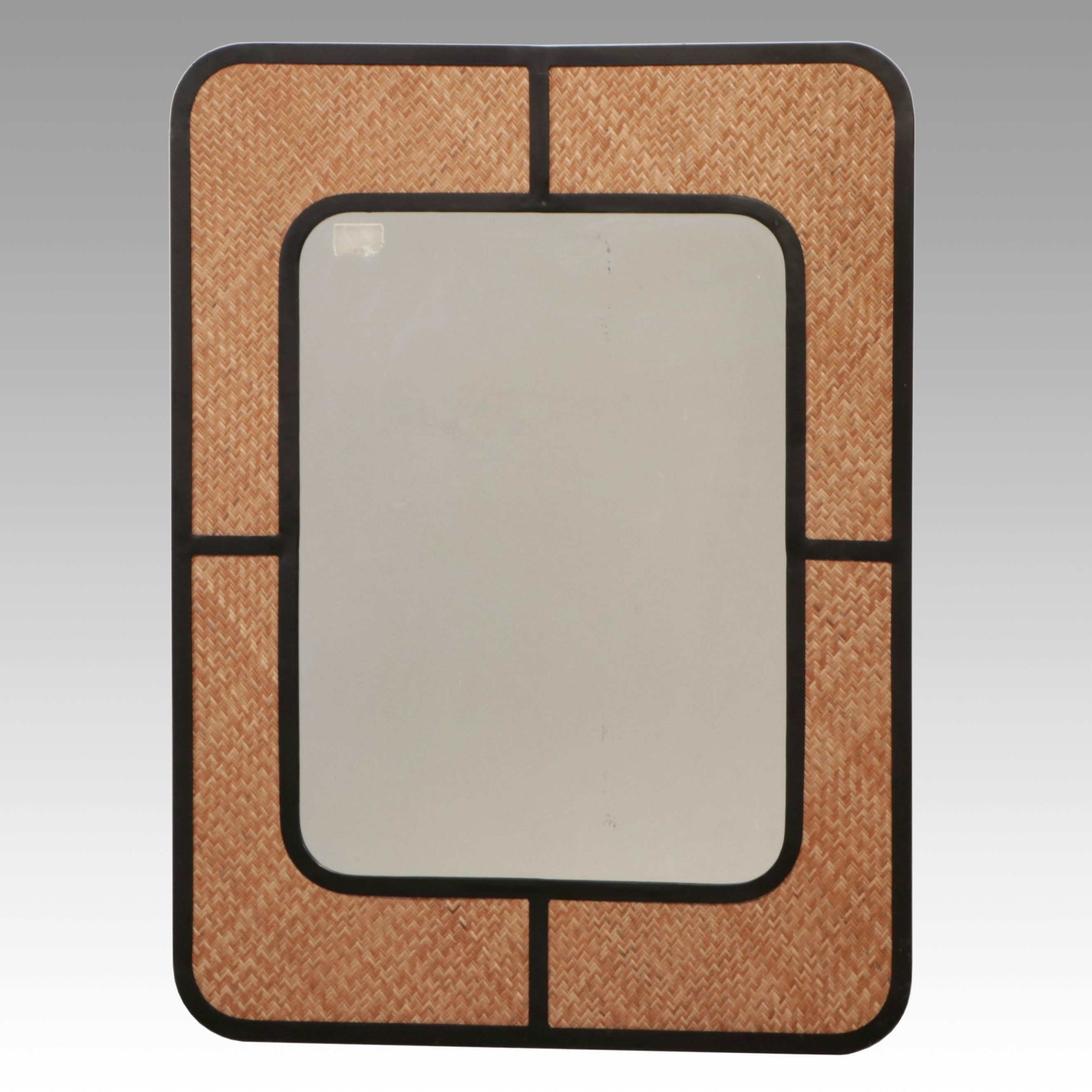 Contemporary Herringbone Canework Framed Wall Mirror