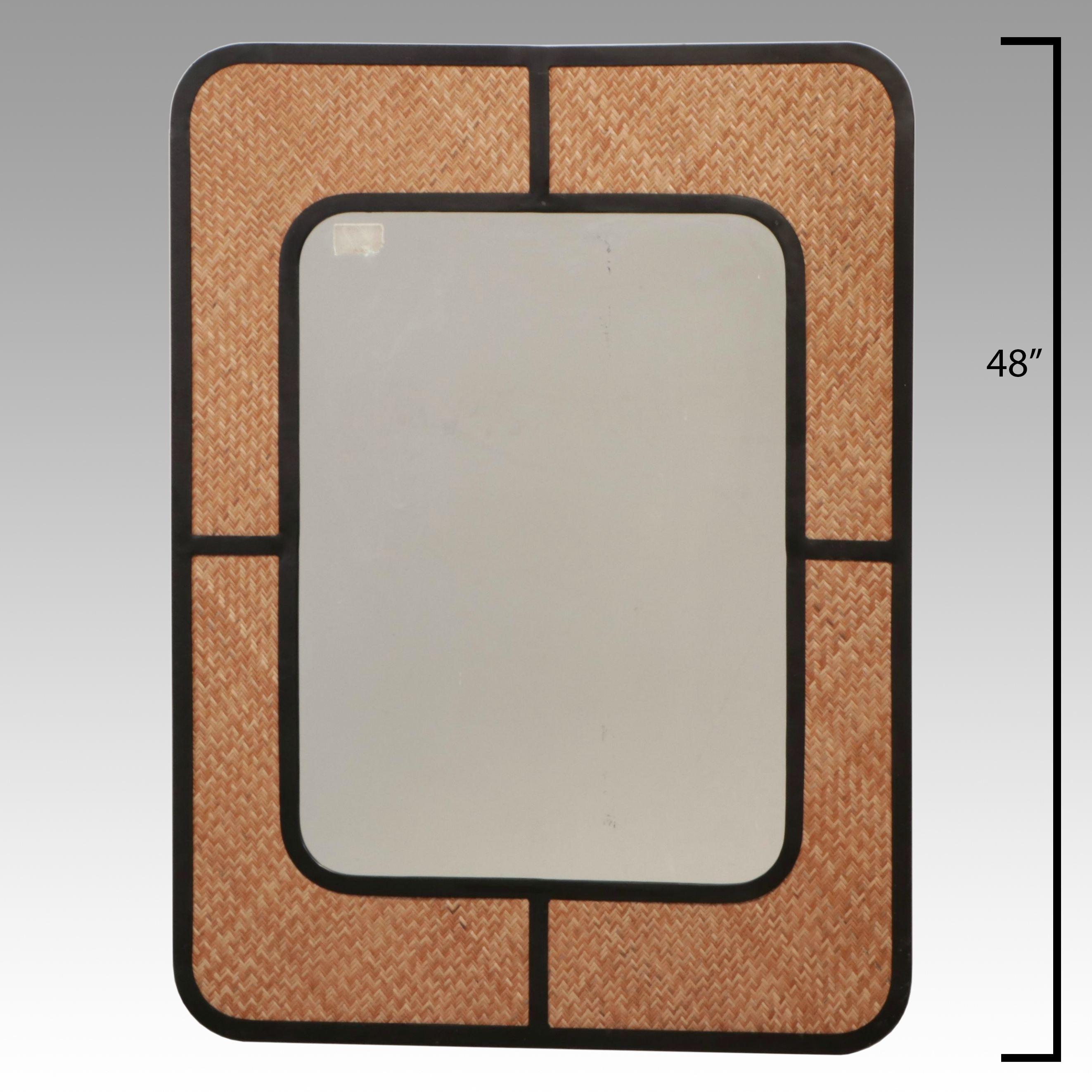 Contemporary Herringbone Canework Framed Wall Mirror