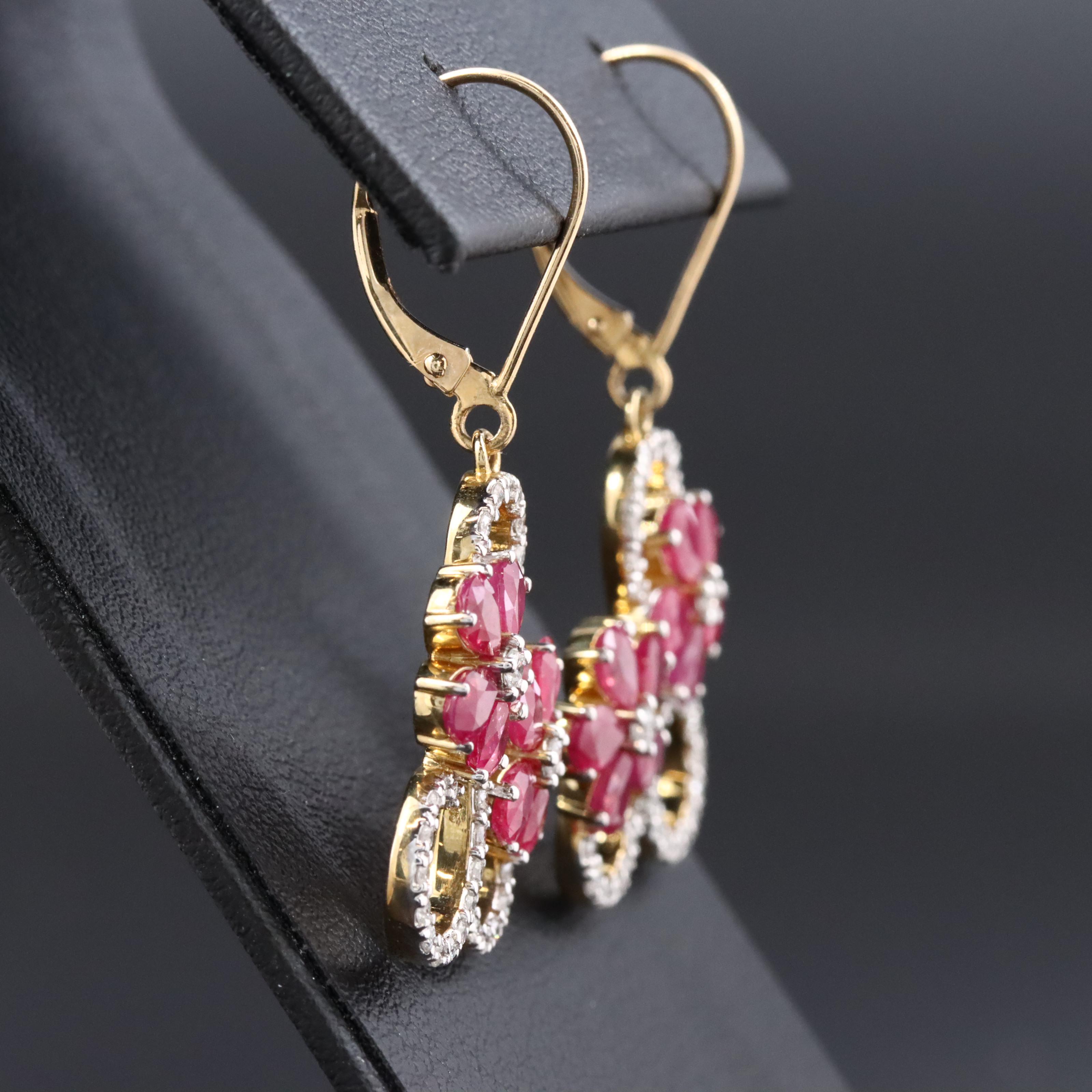 14K Ruby and Diamond Floral Drop Earring