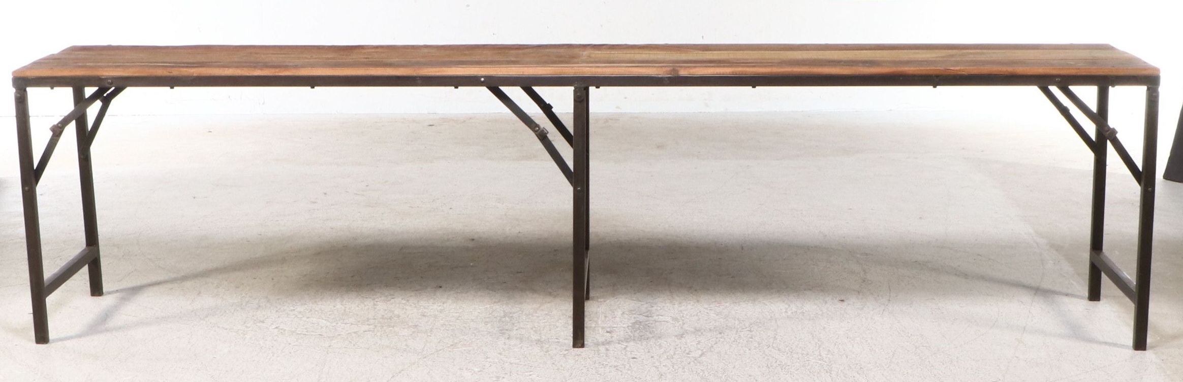 Industrial Style Wood Plank and Metal Folding Work Table