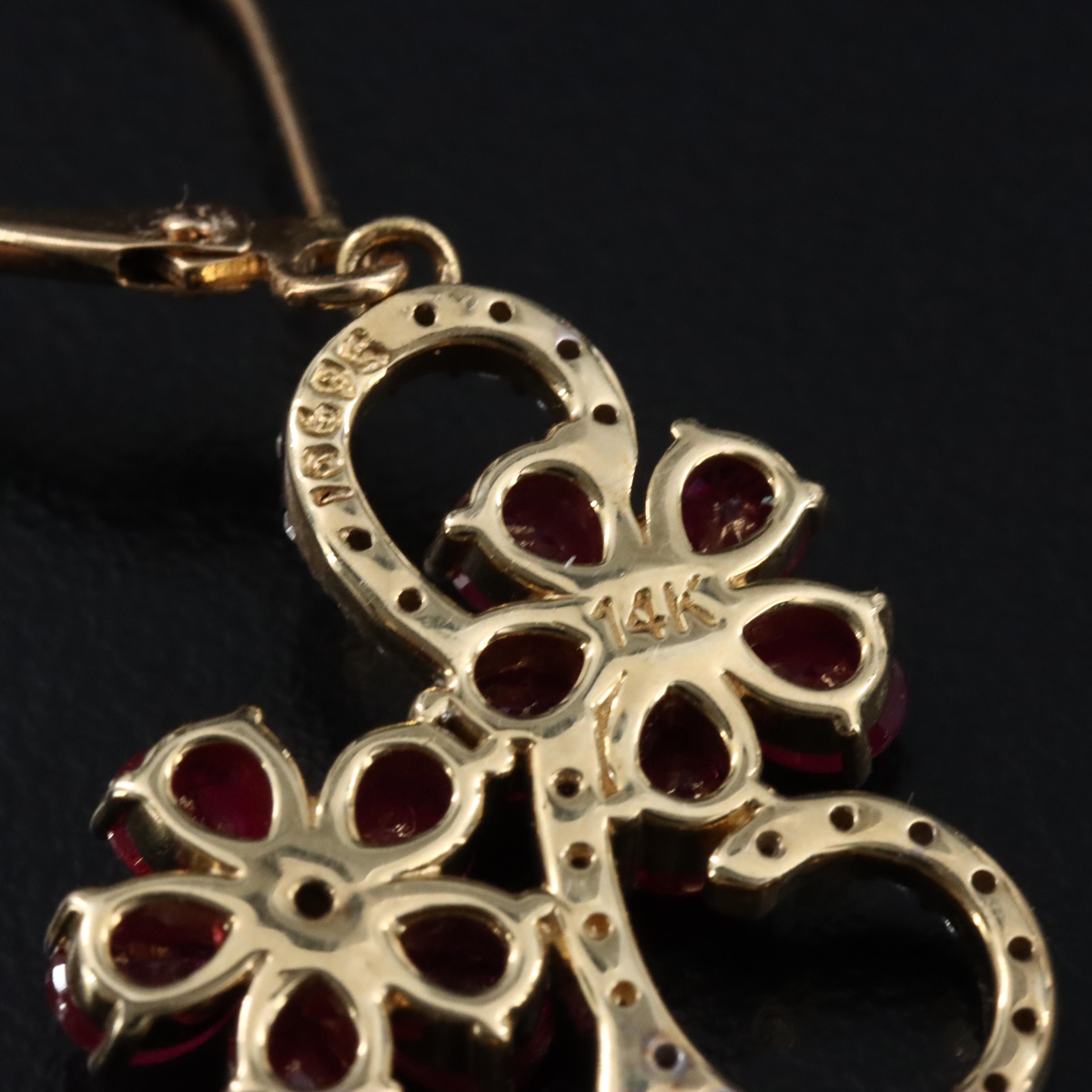 14K Ruby and Diamond Floral Drop Earring
