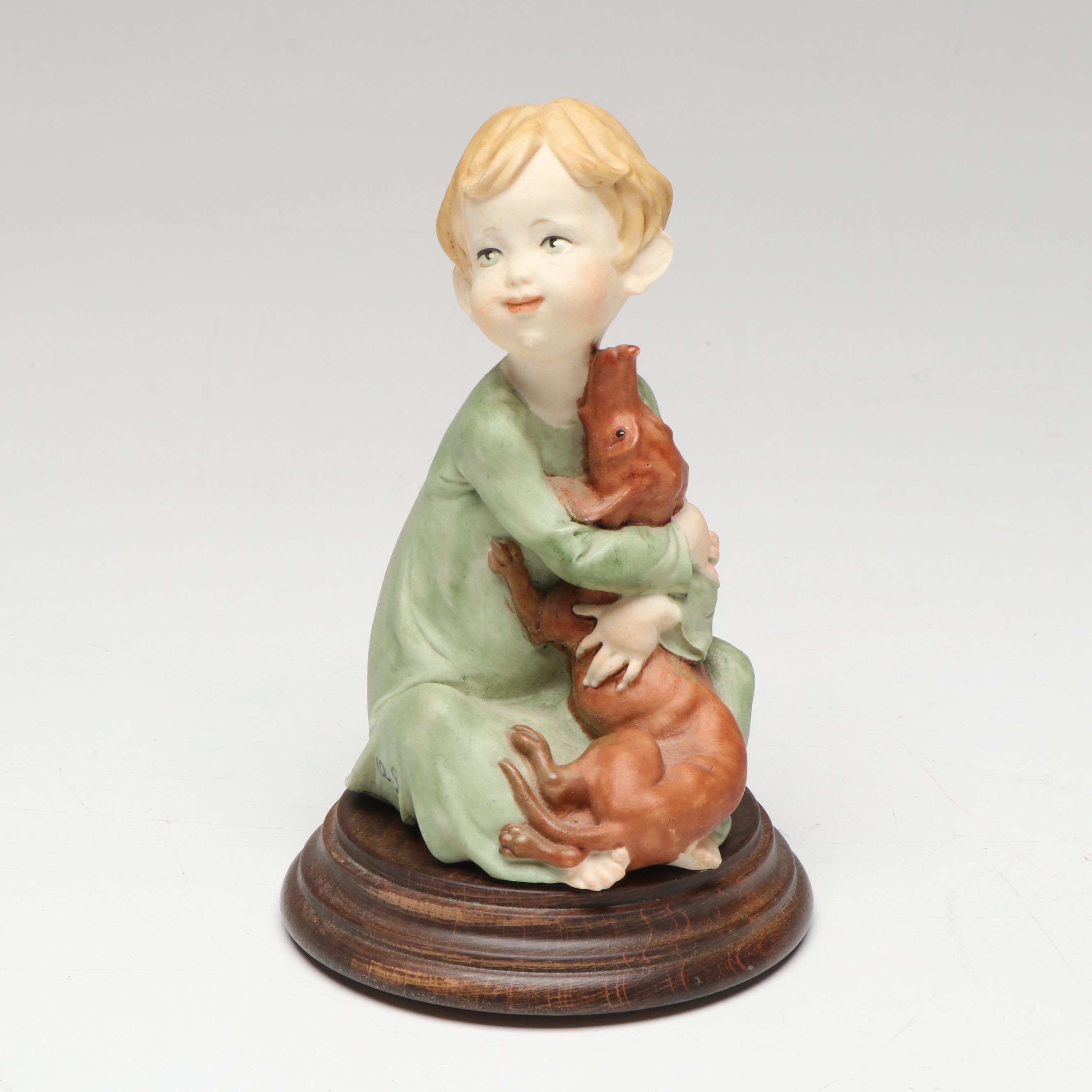 Lisi Martin Wood Girl in Chair with Italian Capodimonte Children