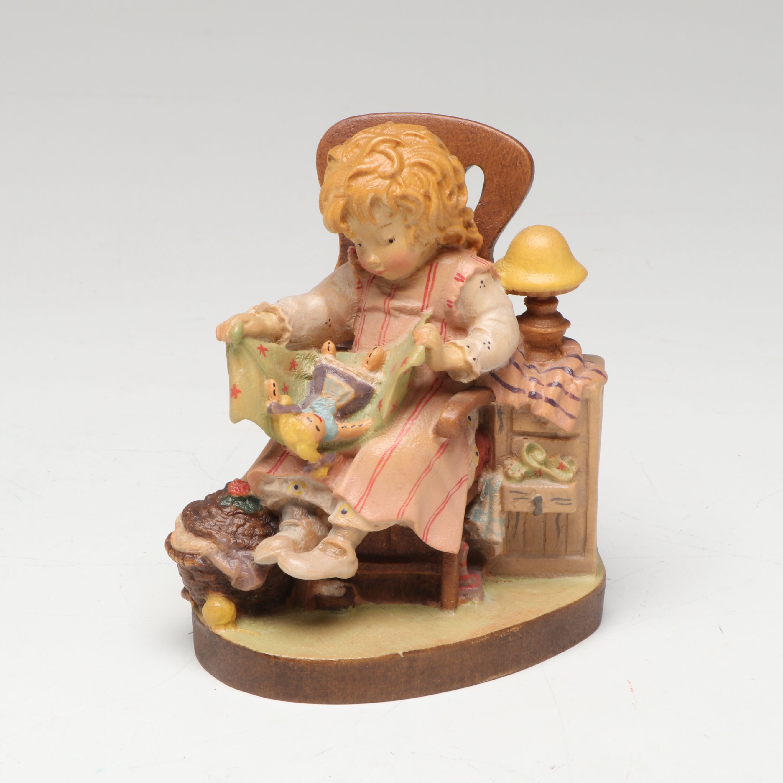 Lisi Martin Wood Girl in Chair with Italian Capodimonte Children