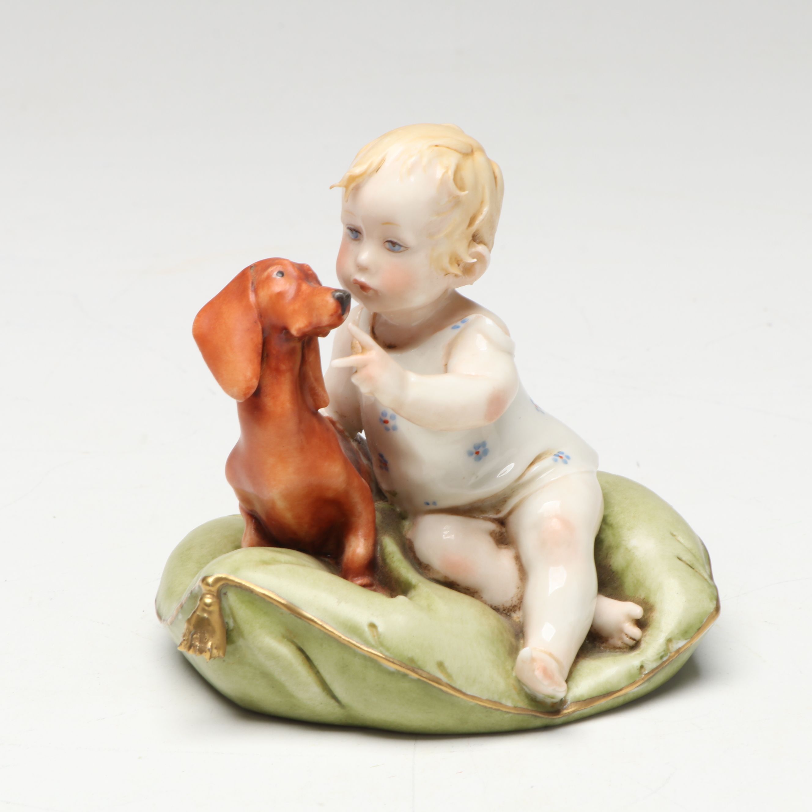 Lisi Martin Wood Girl in Chair with Italian Capodimonte Children