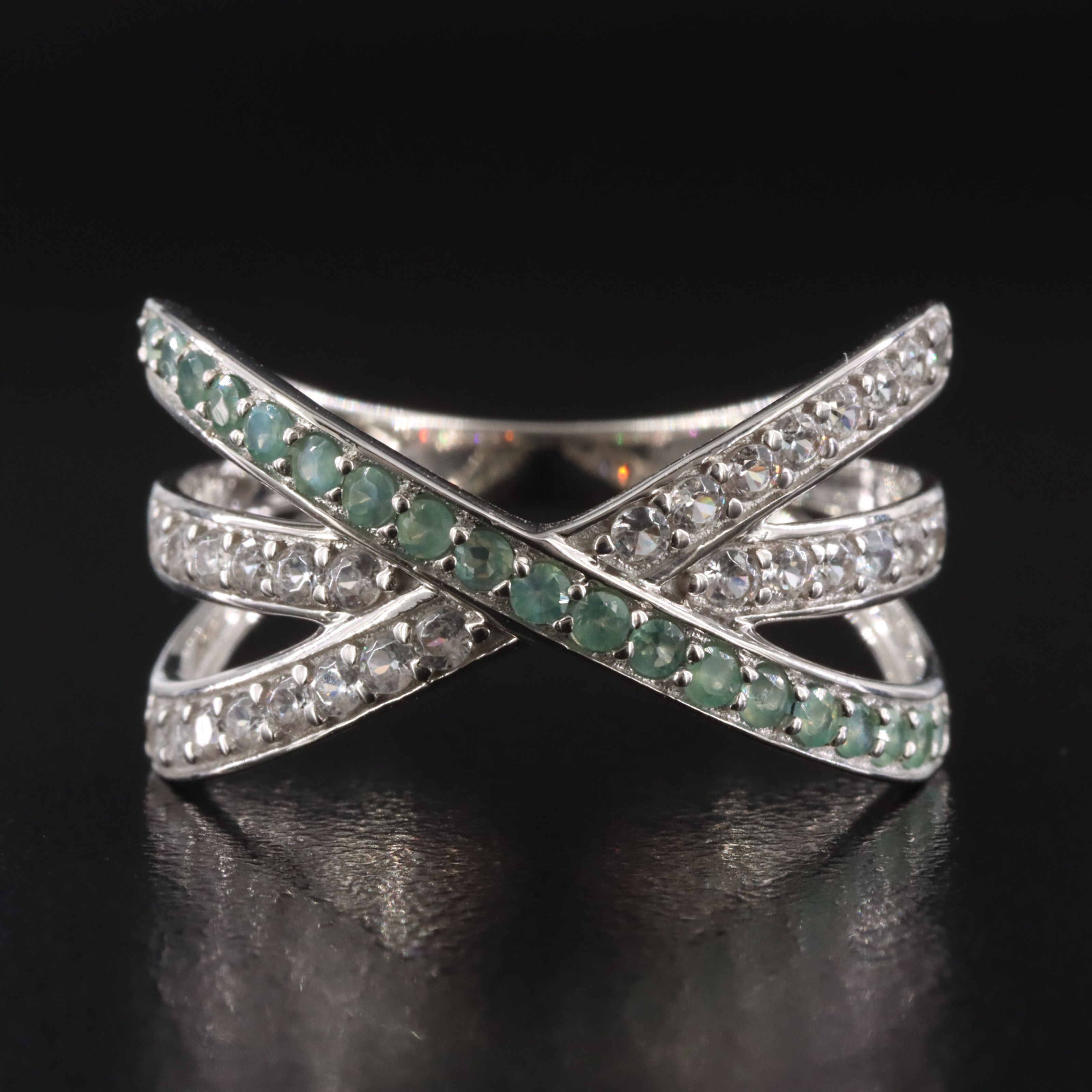 10K Alexandrite and White Zircon Crossover Ring