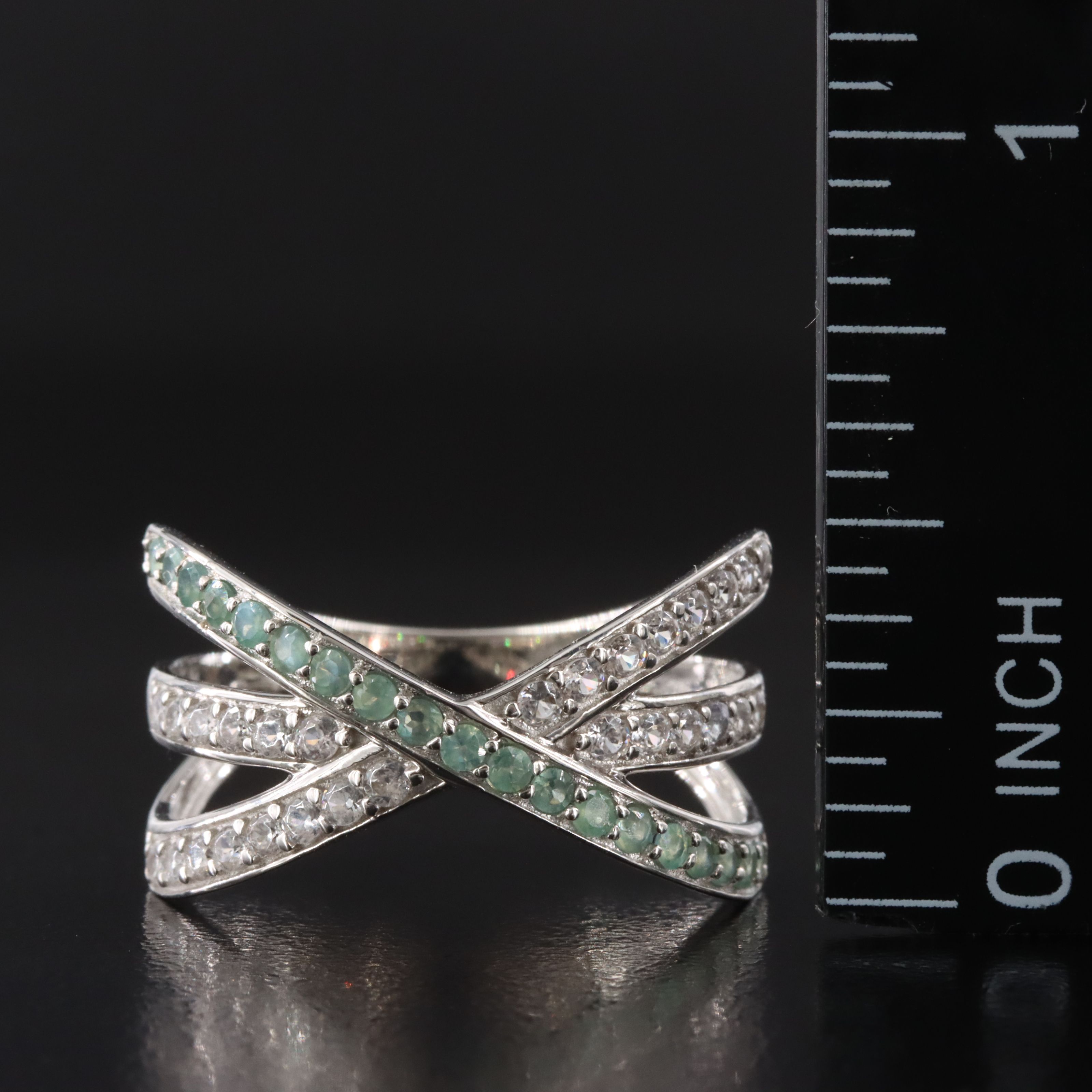 10K Alexandrite and White Zircon Crossover Ring