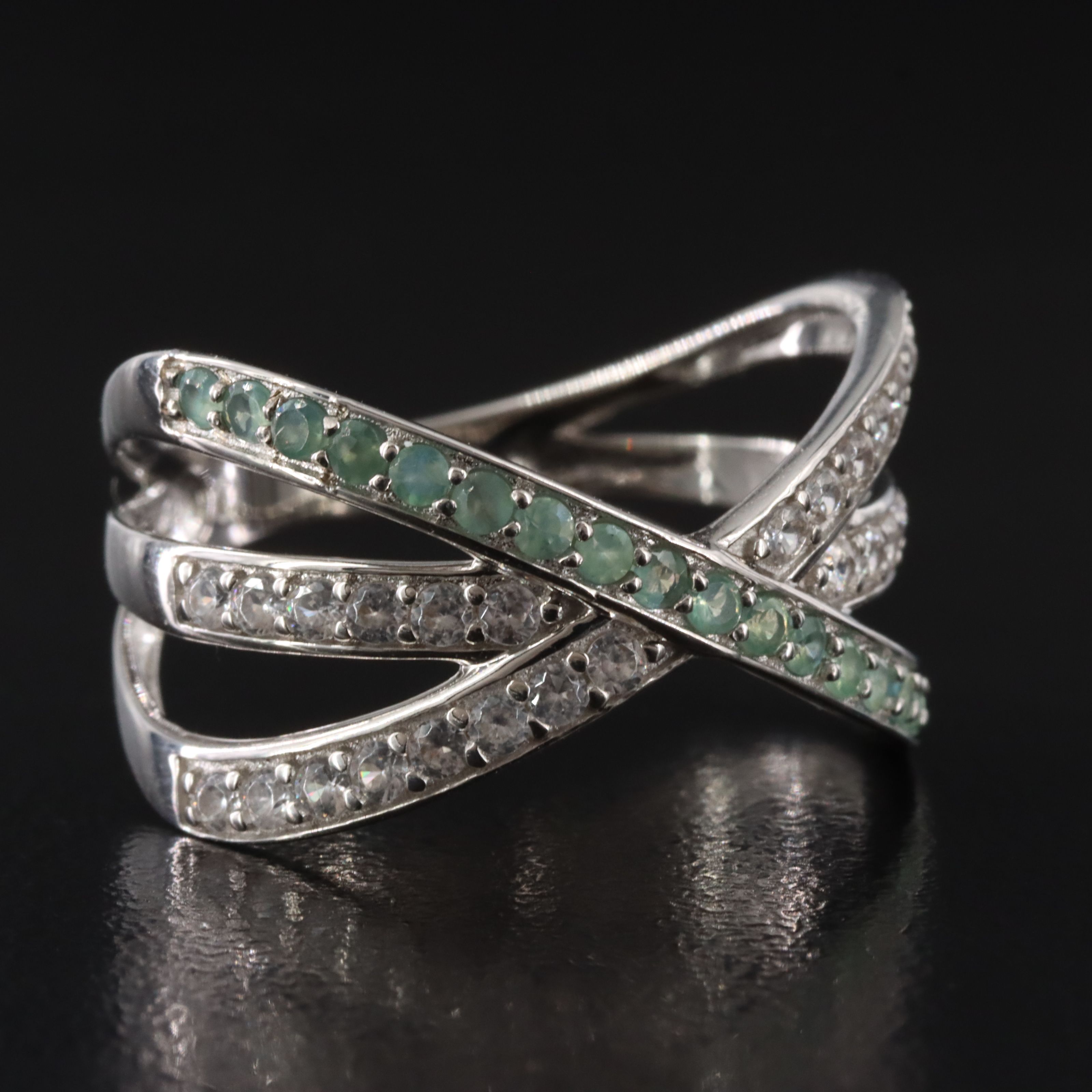 10K Alexandrite and White Zircon Crossover Ring
