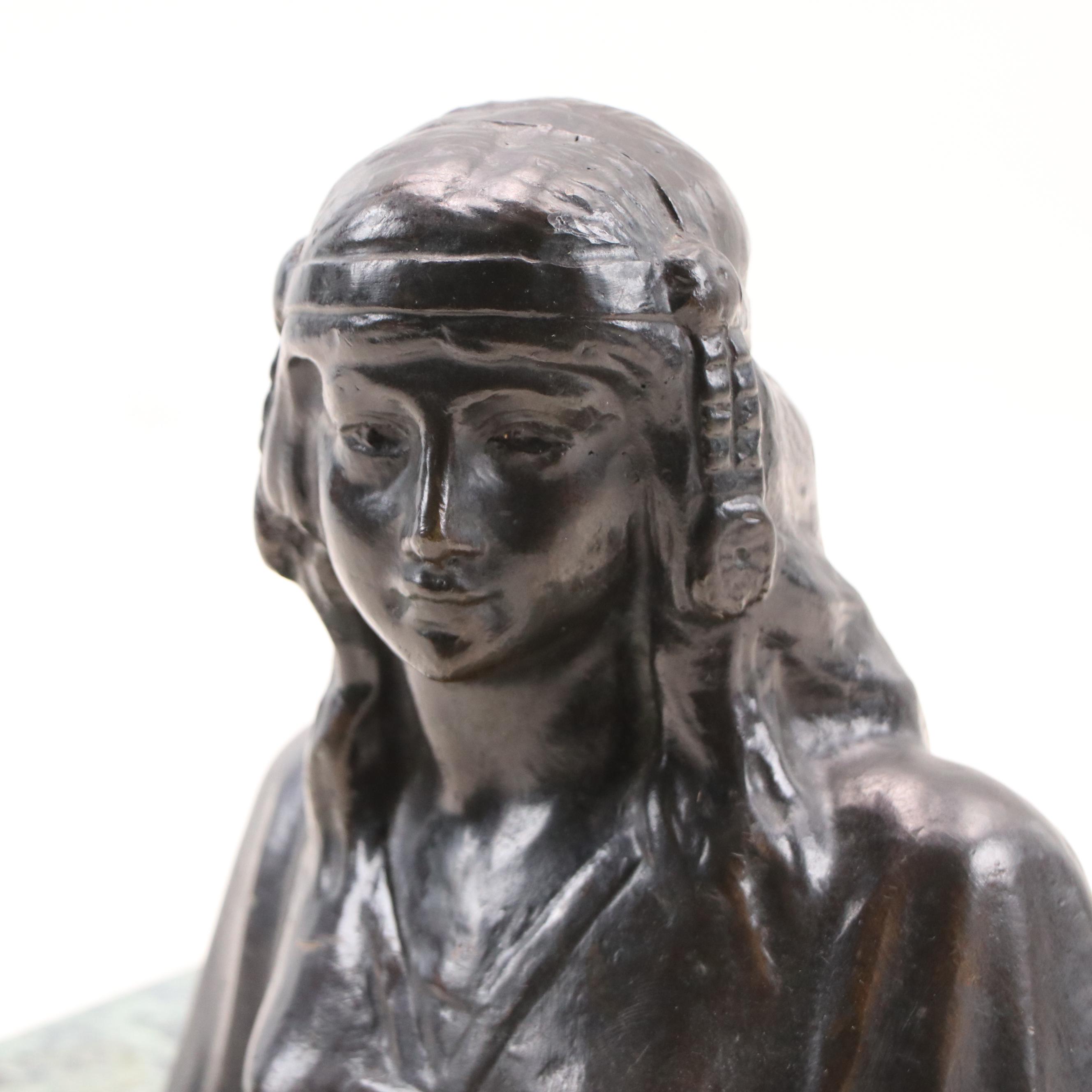 James Earle Fraser Patinated Cast Bronze Bust of Native American Girl, 1924