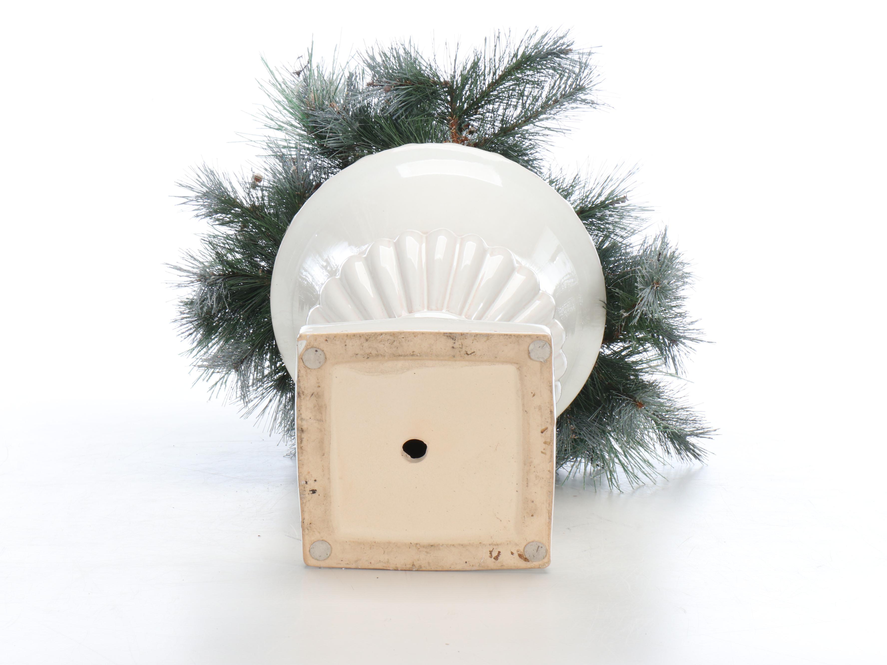 Artificial Greenery in Ceramic Urn with Outdoor Lights