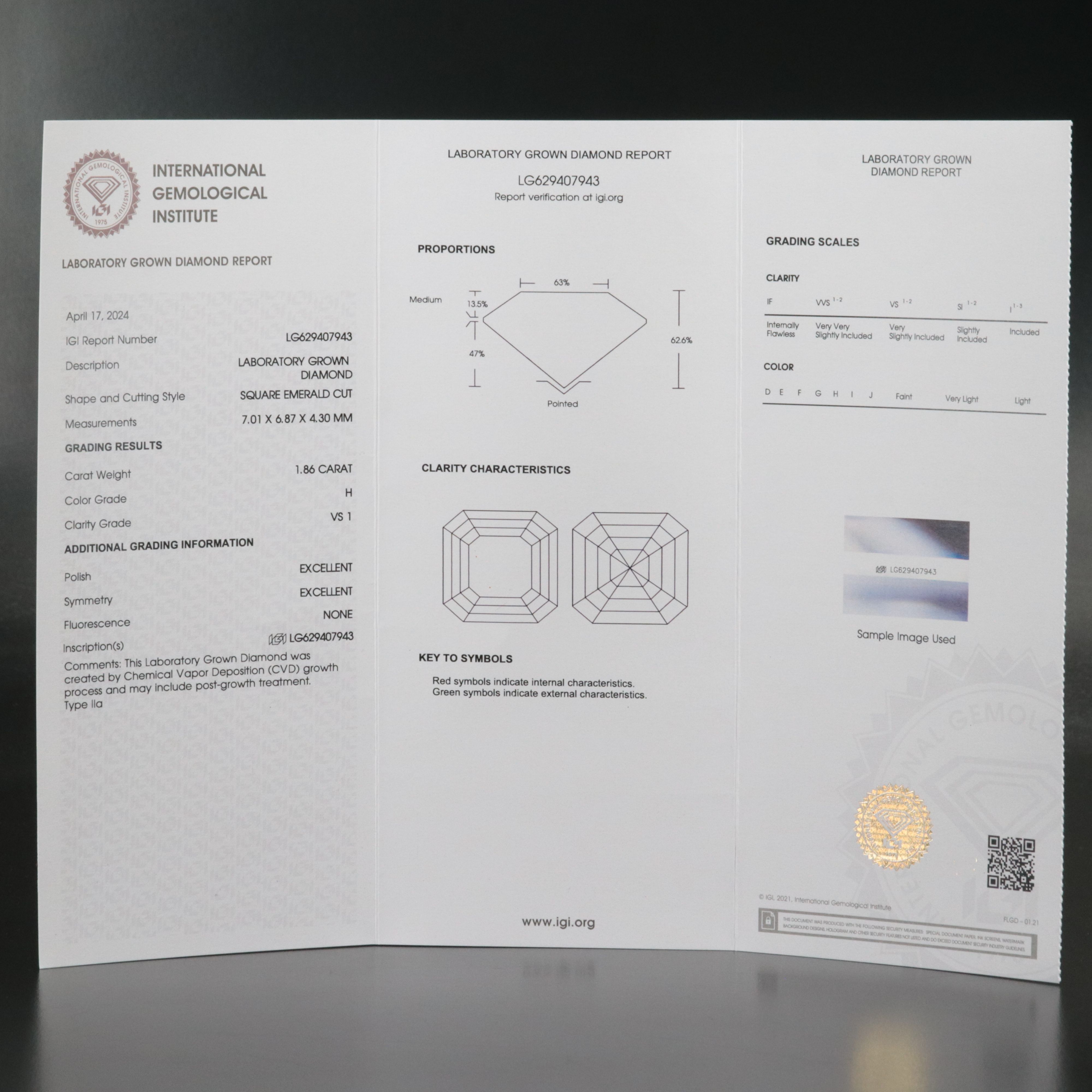 Loose 1.86 CT Lab Grown Diamond with IGI Report