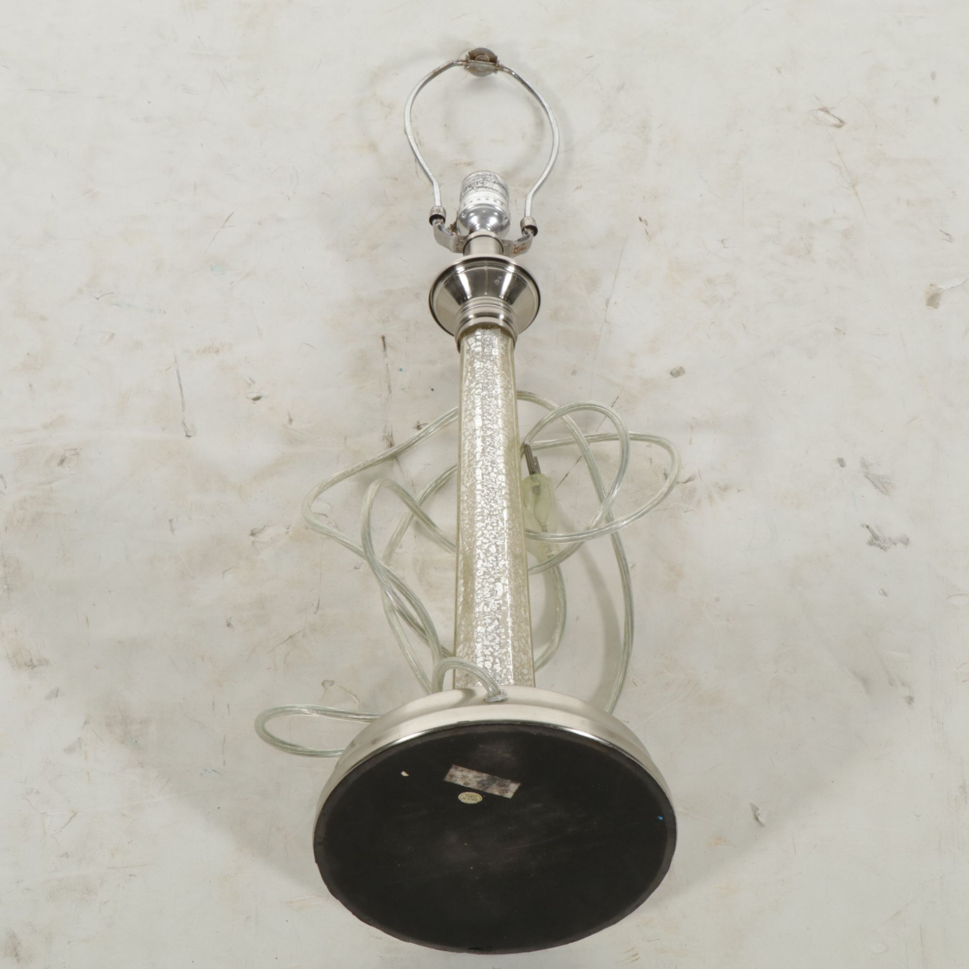 Mercury Glass Pillar Table Lamp with Integrated Outlet, 21st Century