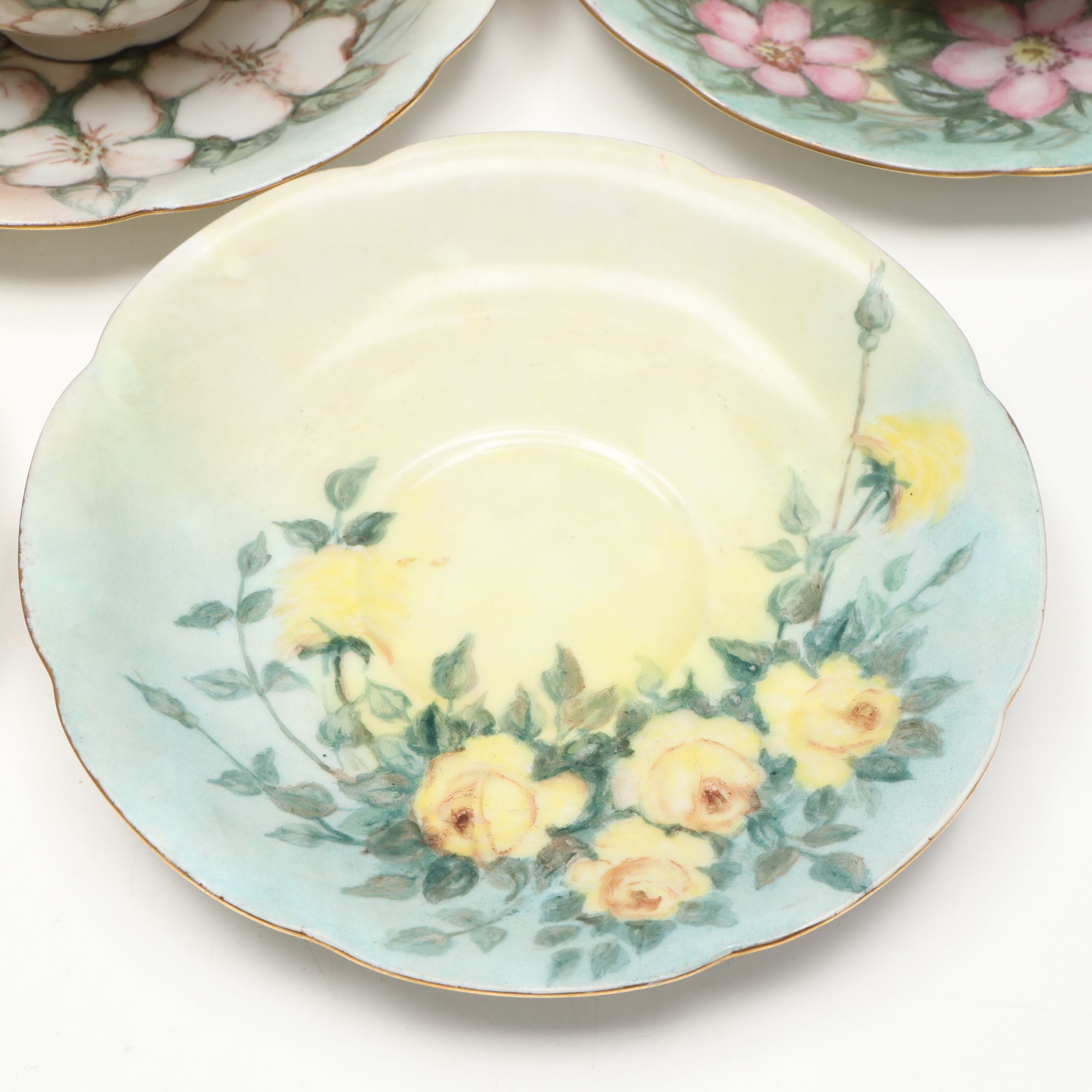 Breva Johnson Hand-Painted Porcelain Cups, Saucers, Shaker, and Plates