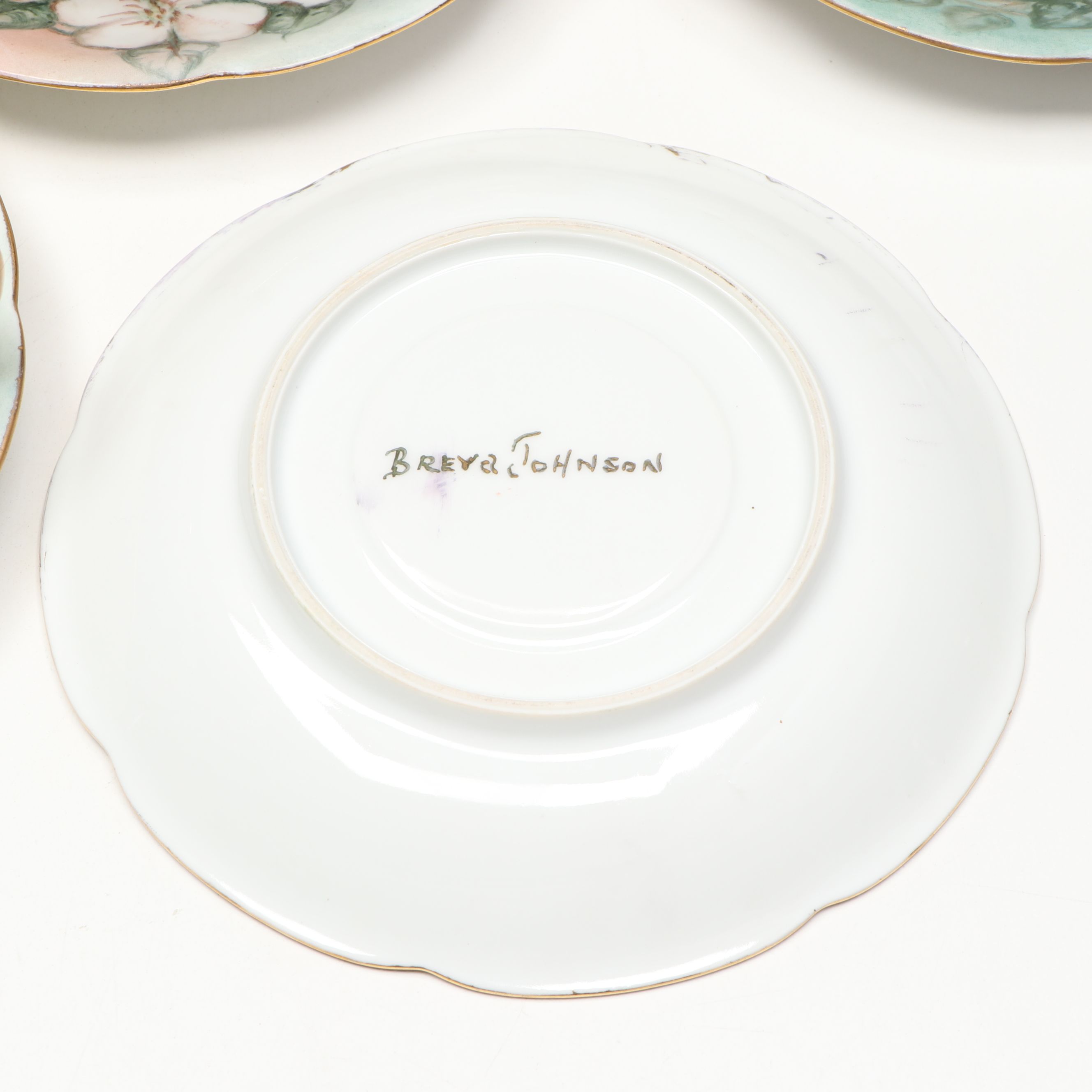 Breva Johnson Hand-Painted Porcelain Cups, Saucers, Shaker, and Plates