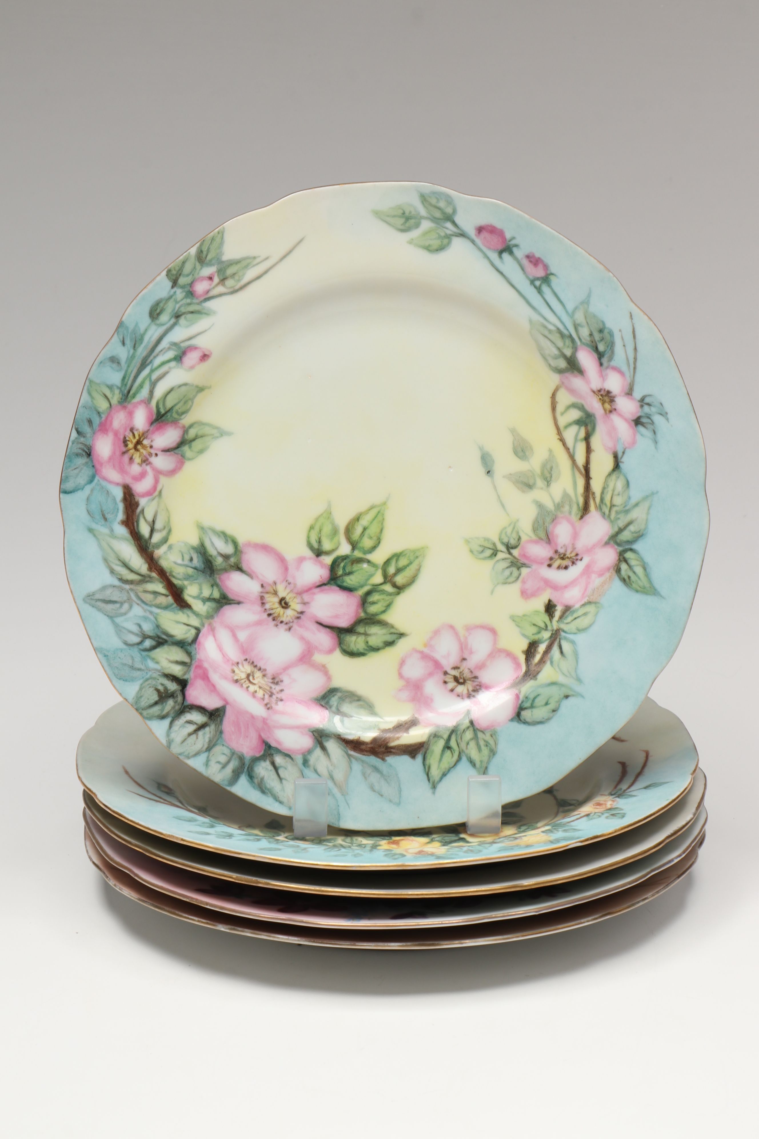 Breva Johnson Hand-Painted Porcelain Cups, Saucers, Shaker, and Plates