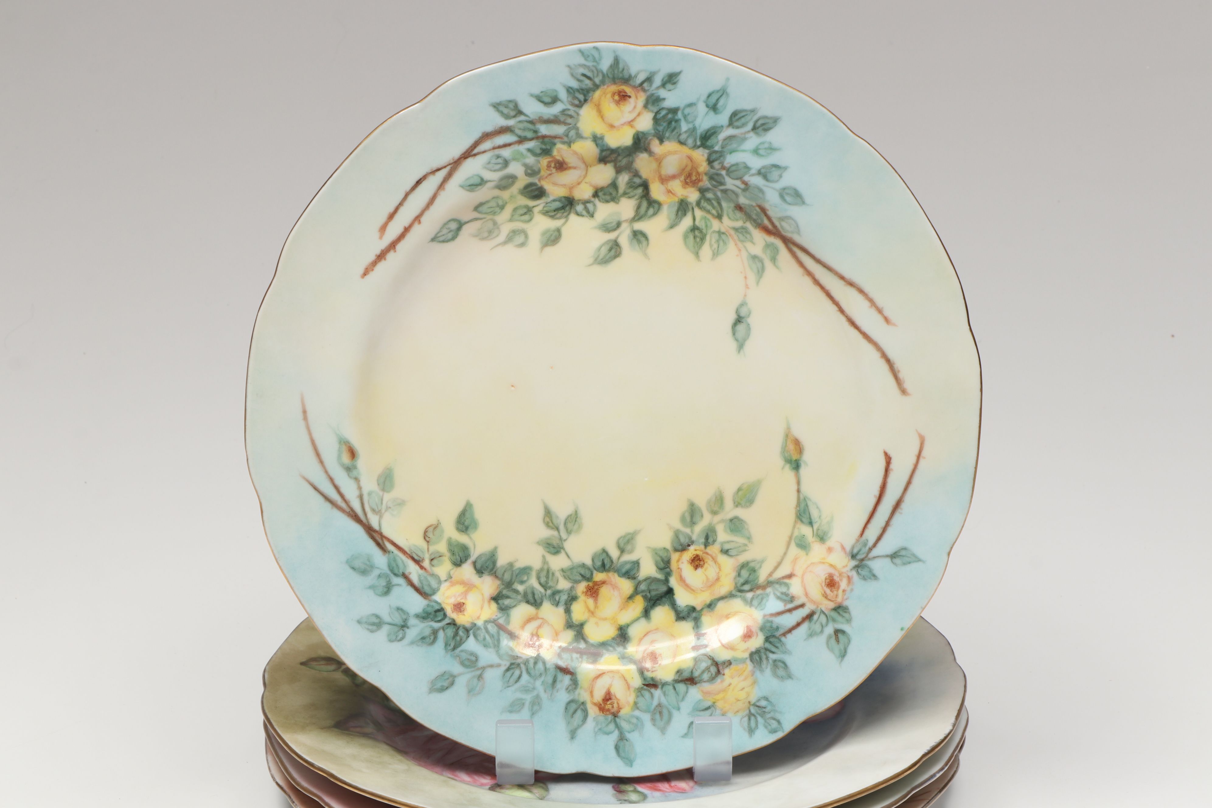 Breva Johnson Hand-Painted Porcelain Cups, Saucers, Shaker, and Plates