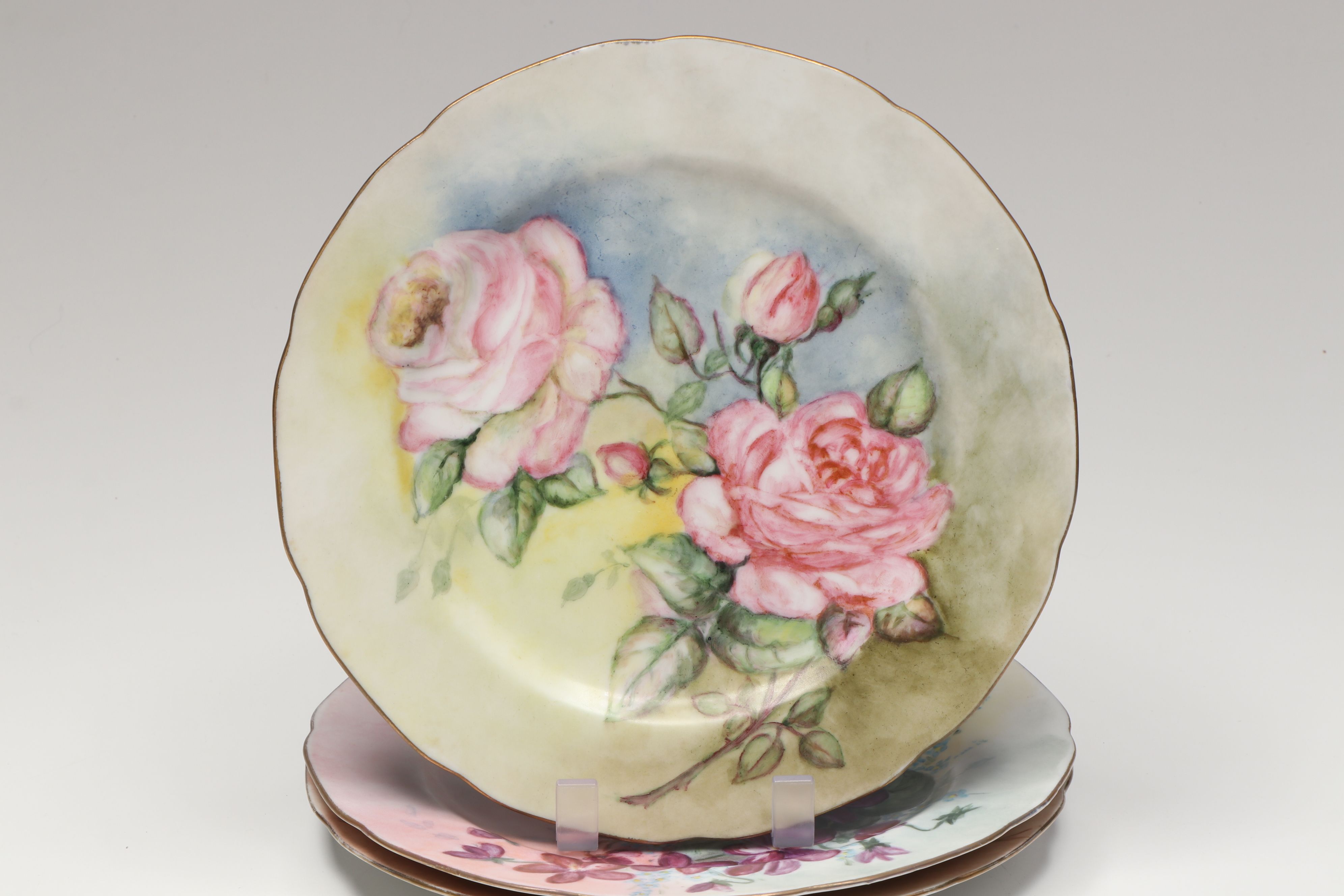 Breva Johnson Hand-Painted Porcelain Cups, Saucers, Shaker, and Plates