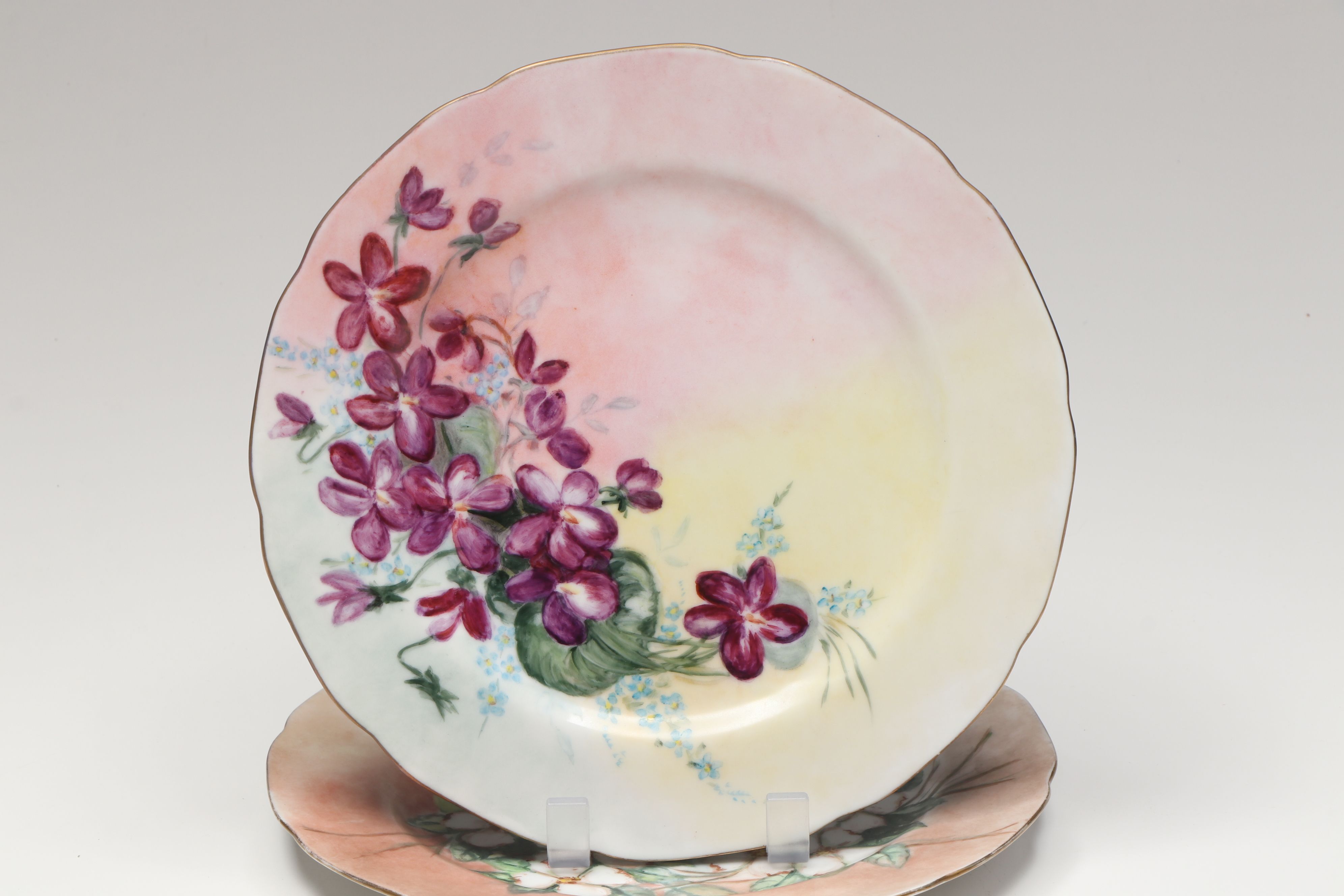 Breva Johnson Hand-Painted Porcelain Cups, Saucers, Shaker, and Plates