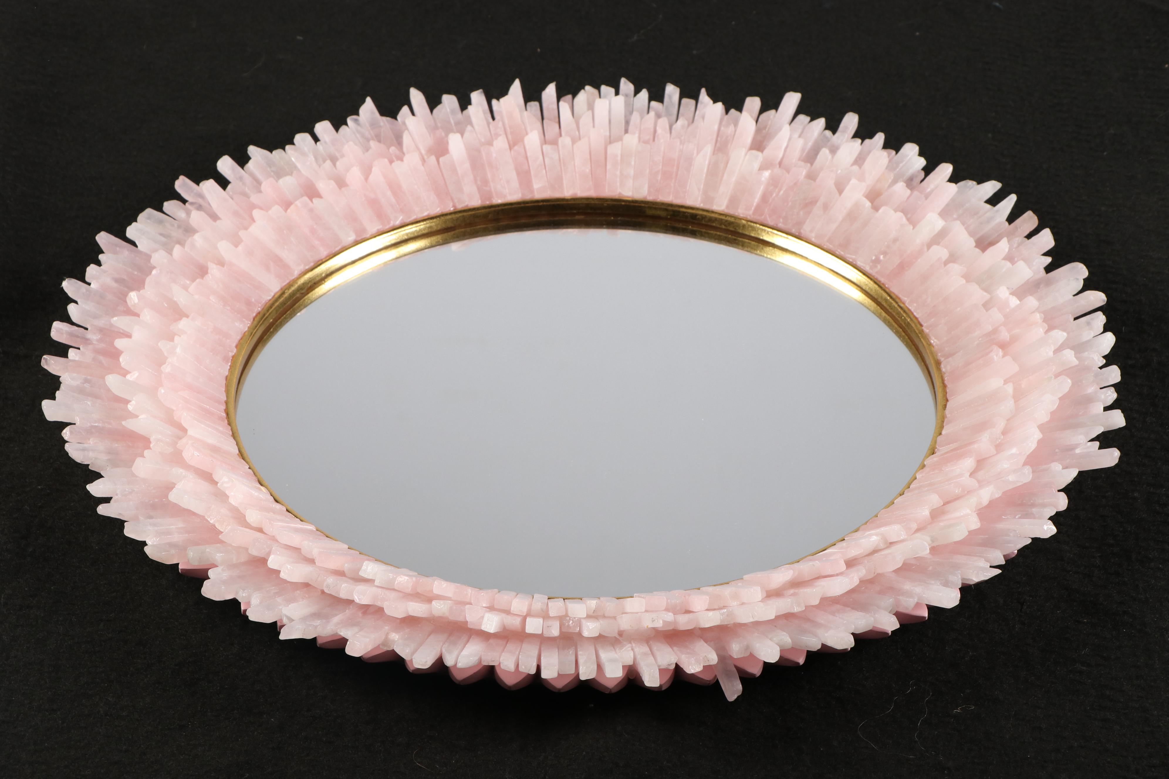 Pink Rock Crystal Sunburst Wall Mirror