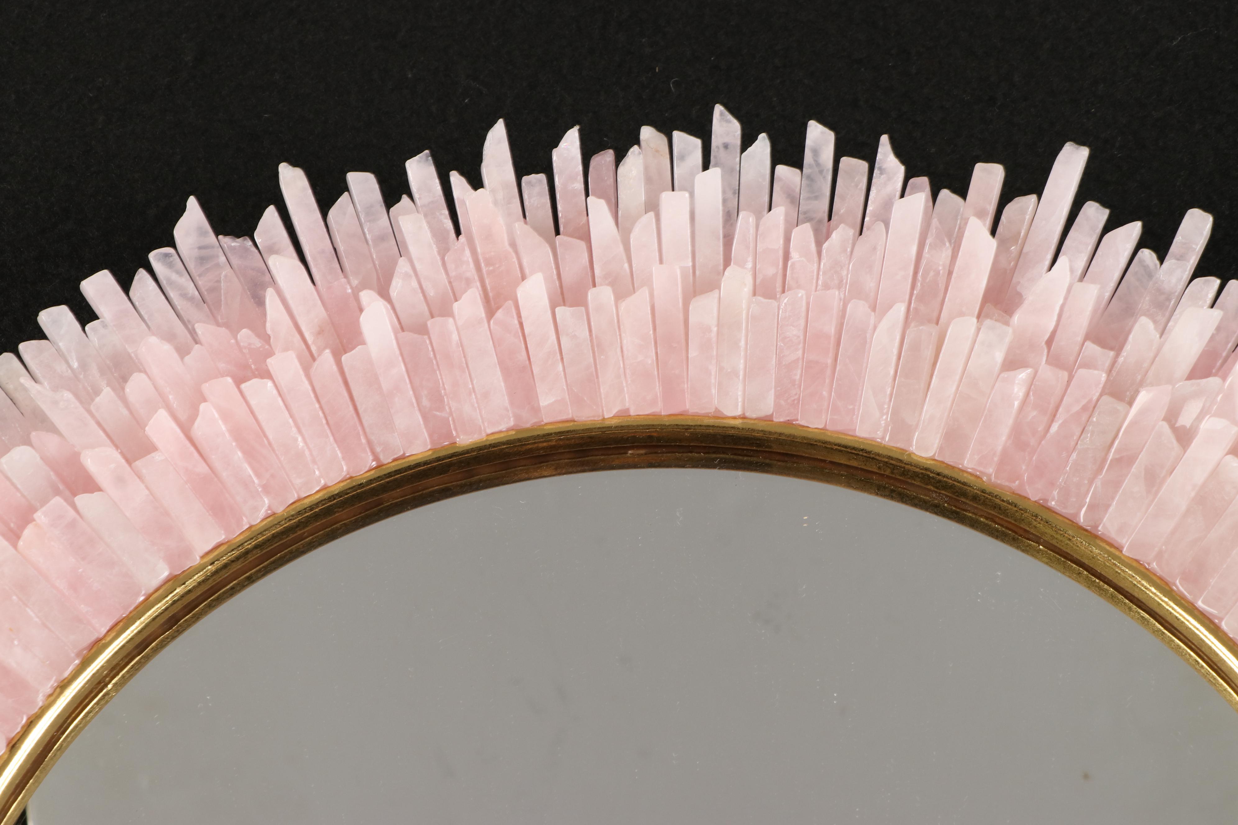 Pink Rock Crystal Sunburst Wall Mirror