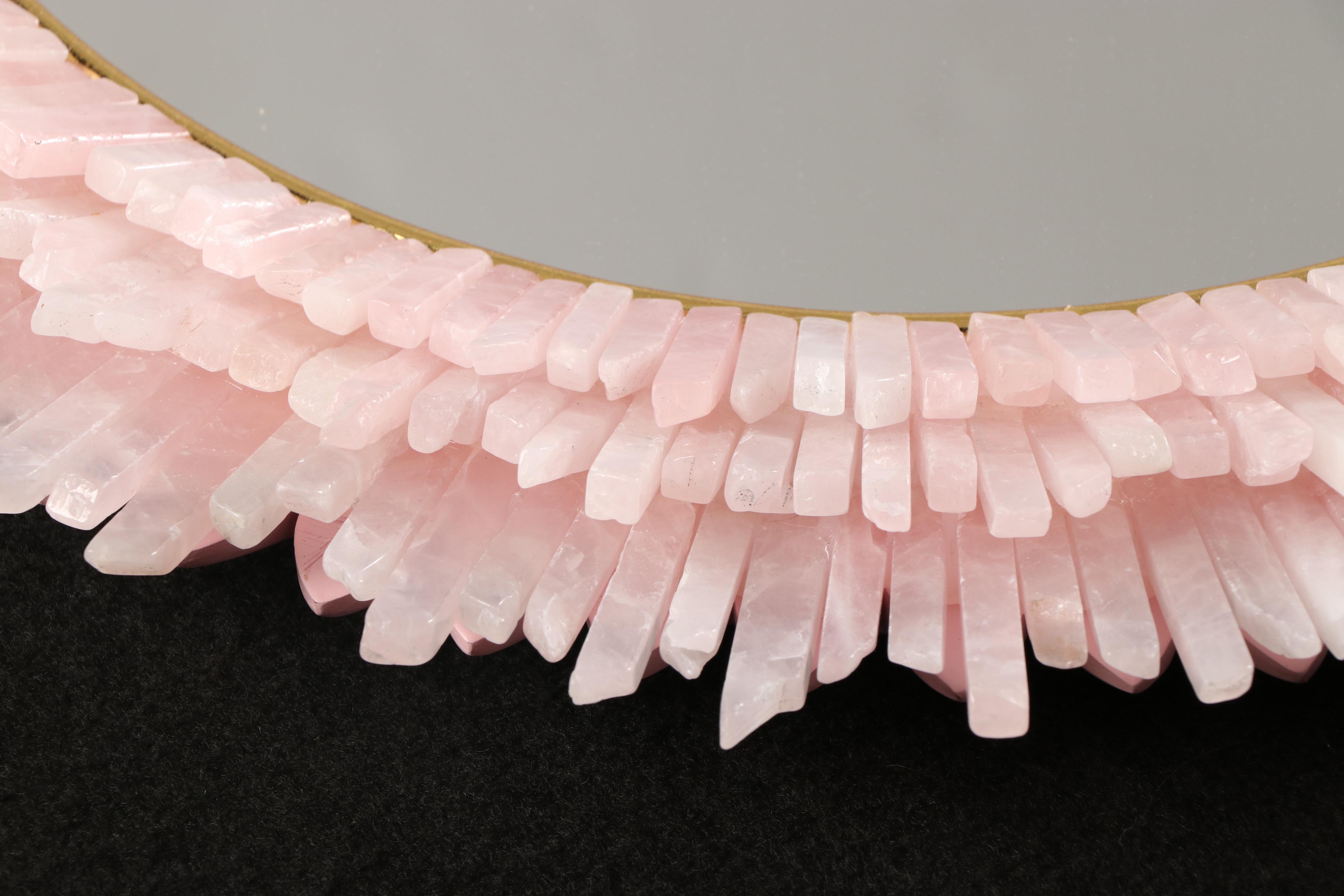 Pink Rock Crystal Sunburst Wall Mirror