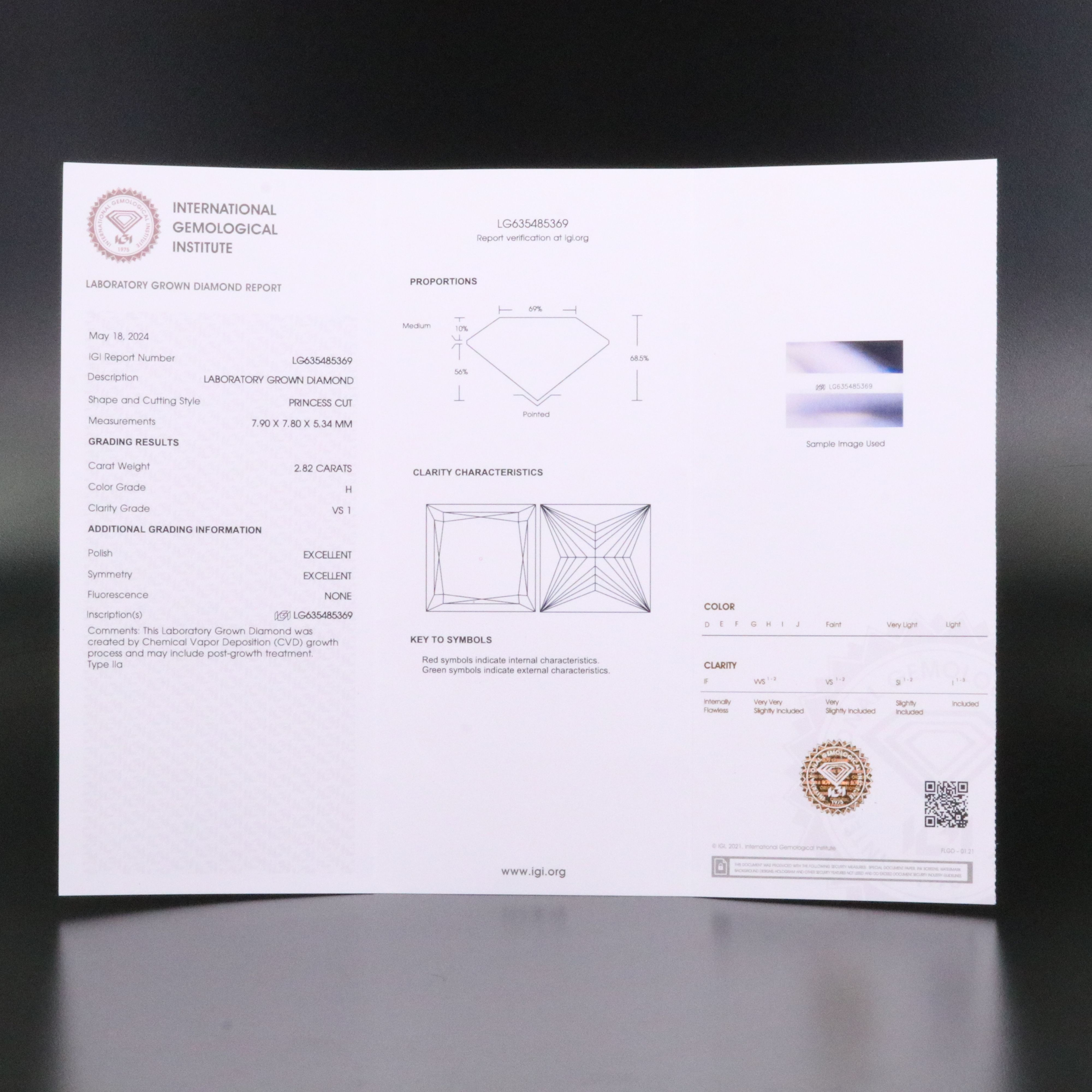 Loose 2.82 CT Lab Grown Diamond with IGI Report
