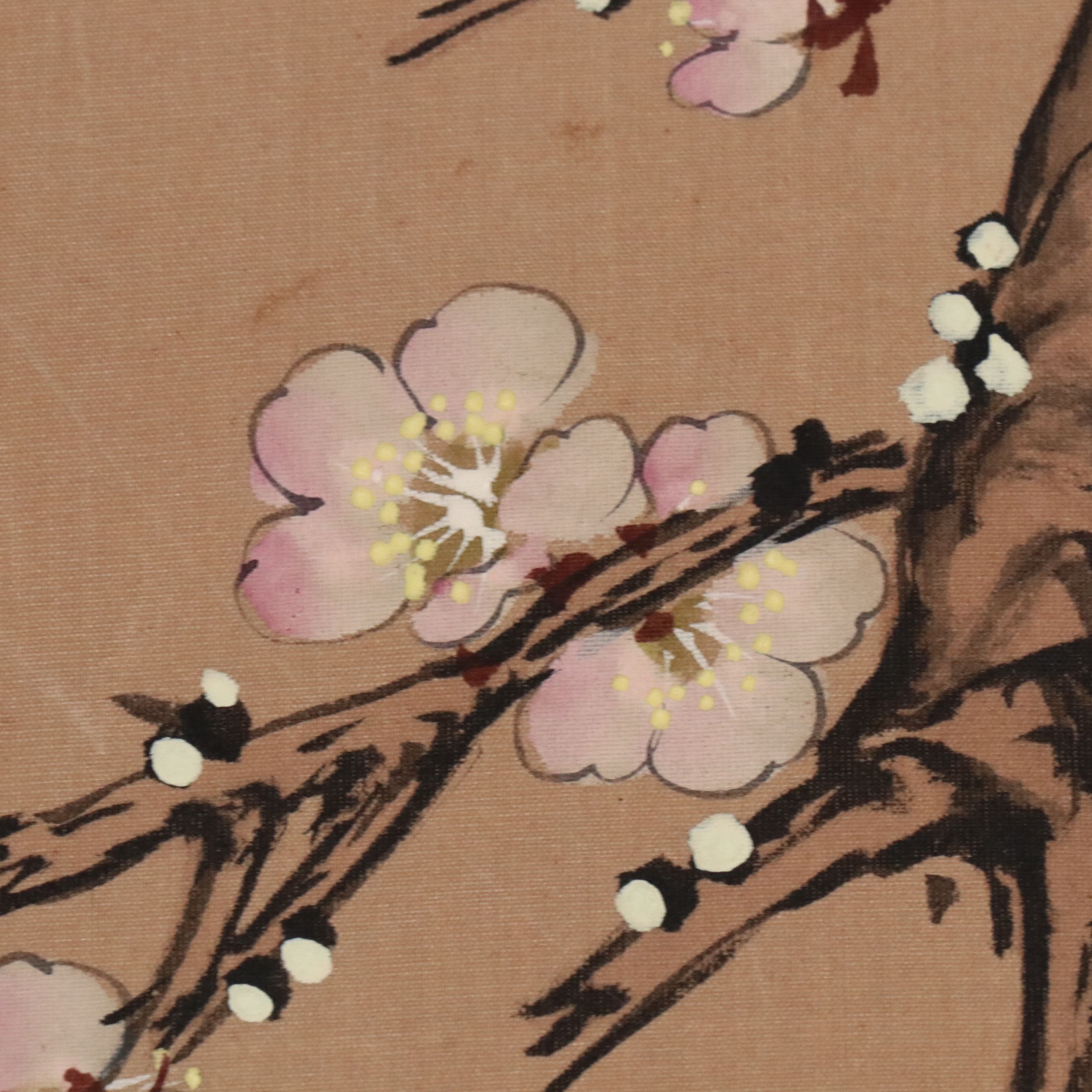Japanese Watercolor Scroll of Plum Flowers and Birds, Late 19th Century
