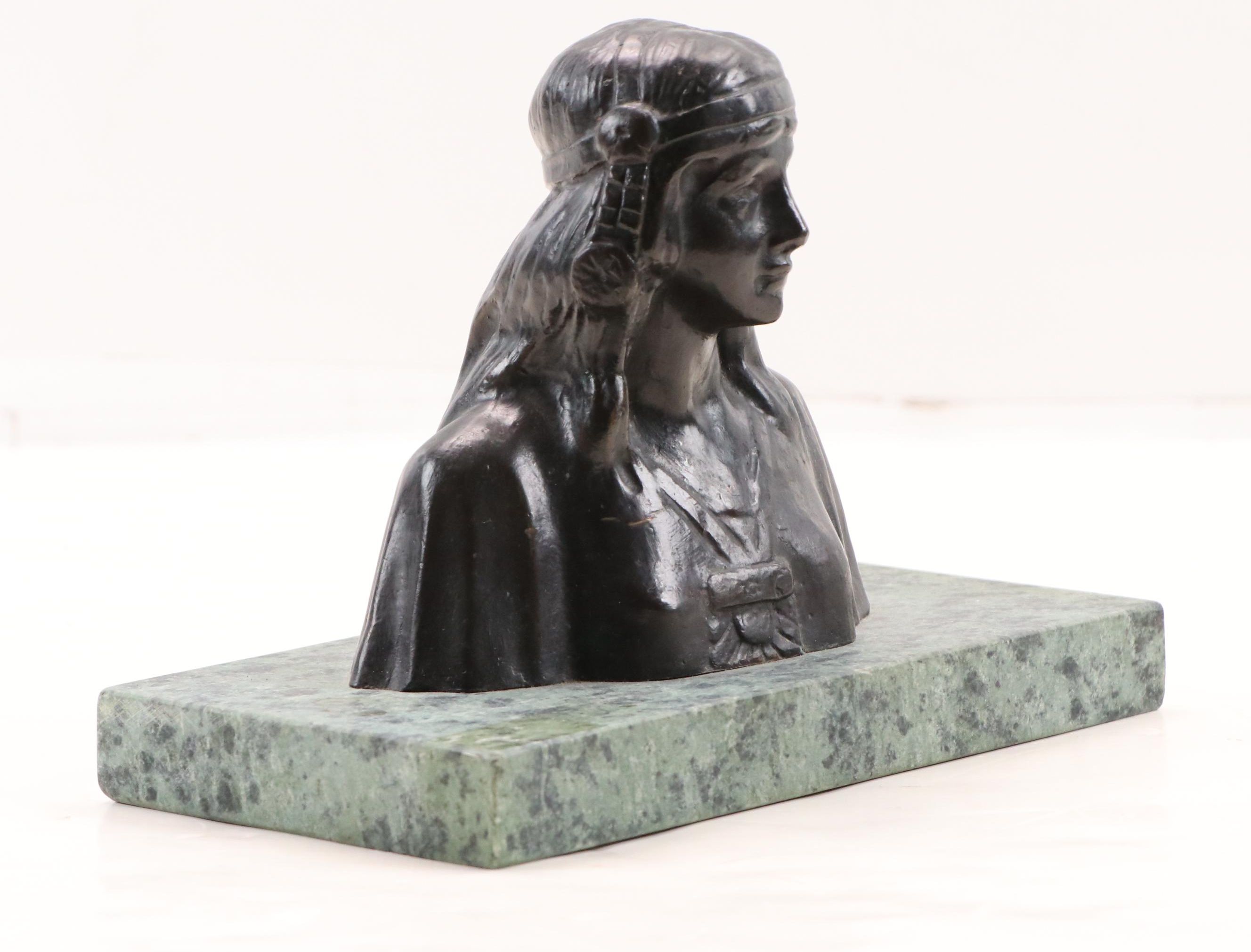 James Earle Fraser Patinated Cast Bronze Bust of Native American Girl, 1924