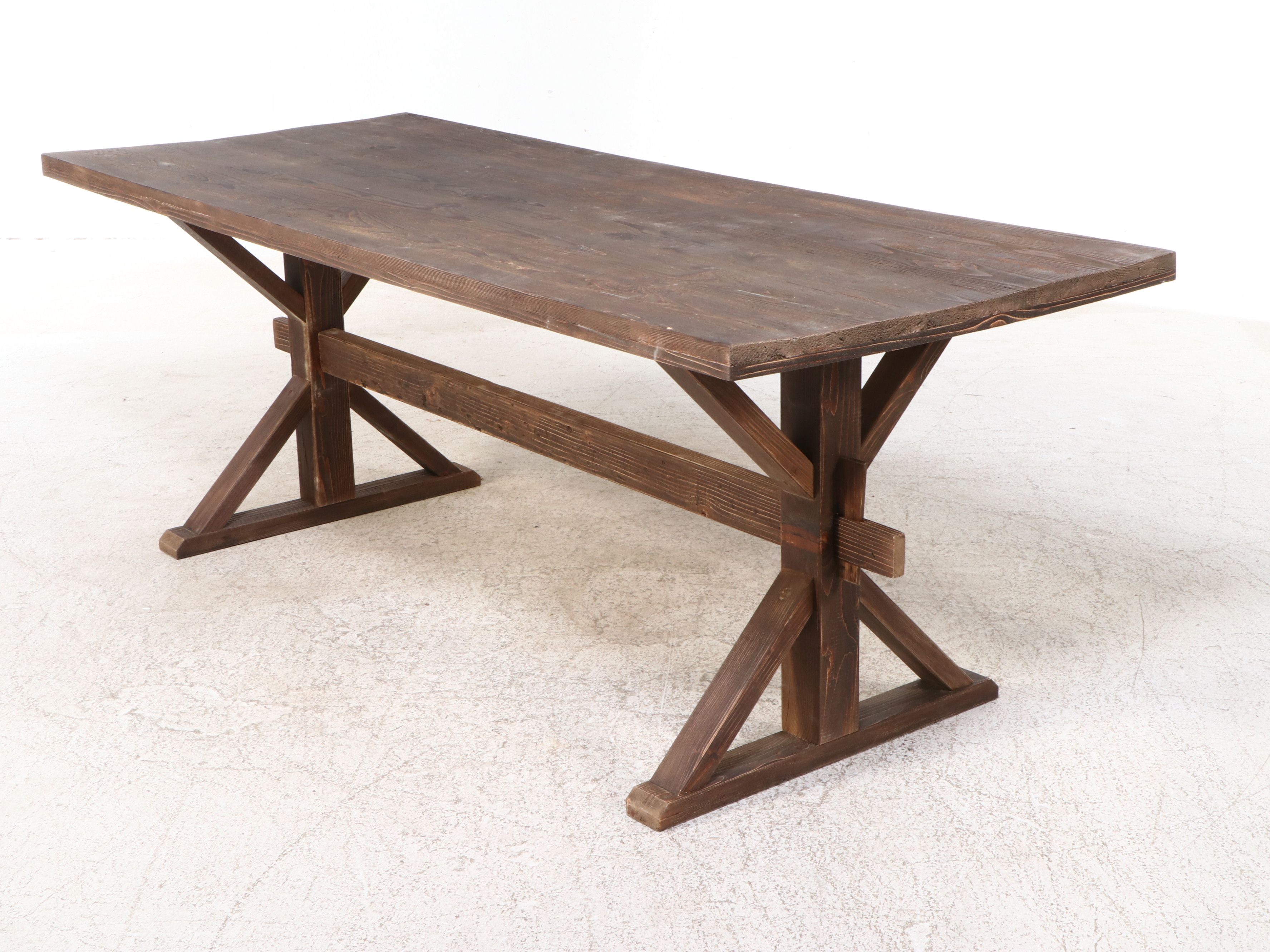 Rustic Pine Trestle Dining Table