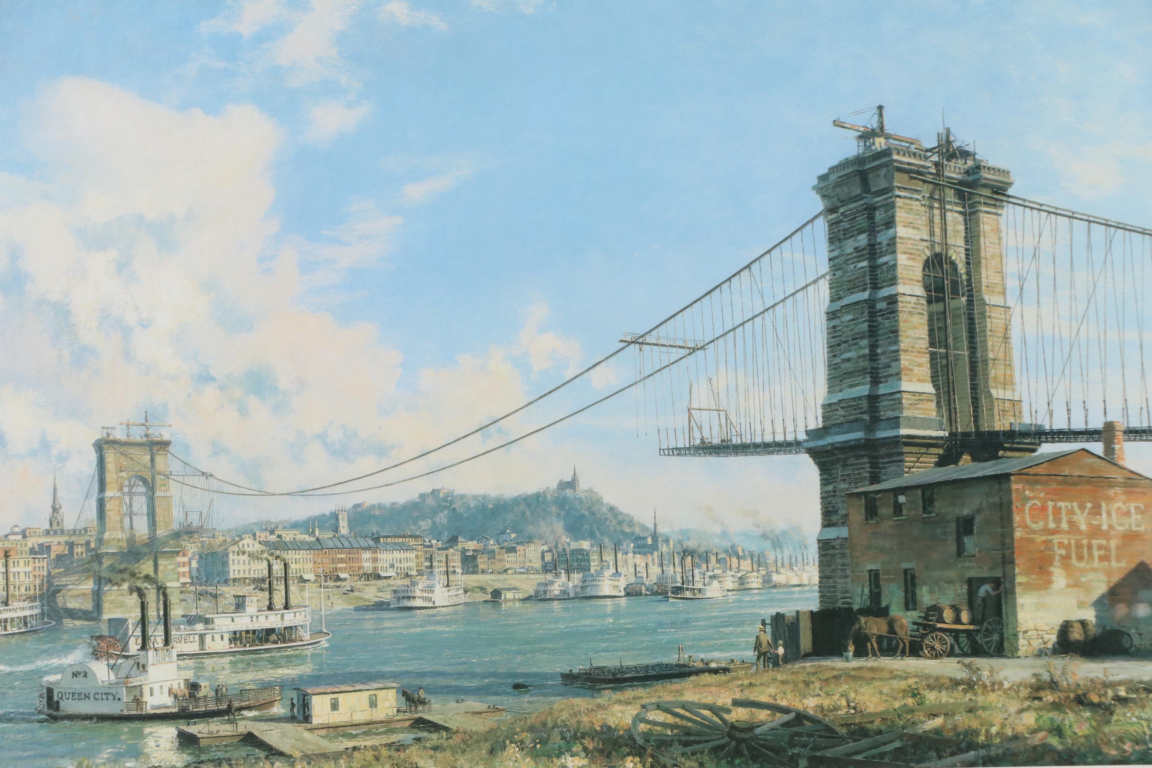 After John Stobart Offset Lithograph "Panorama of the Queen City from Covington"