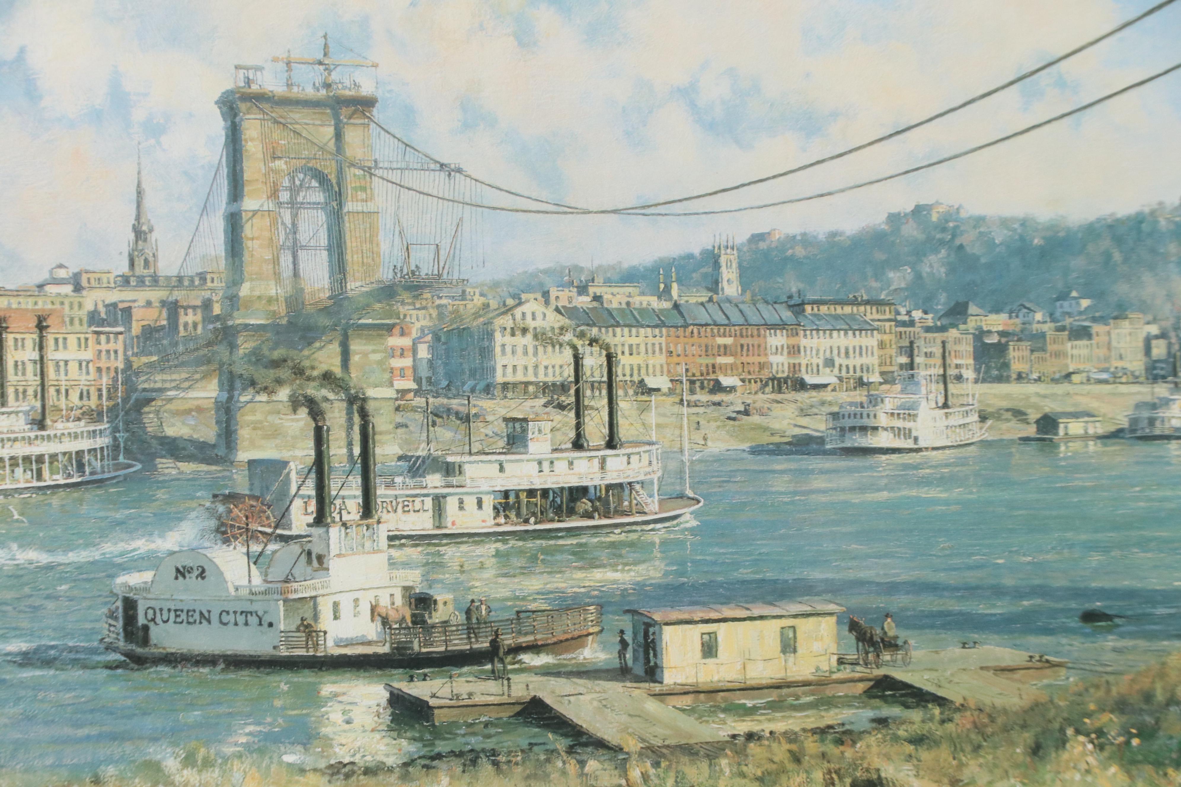 After John Stobart Offset Lithograph "Panorama of the Queen City from Covington"