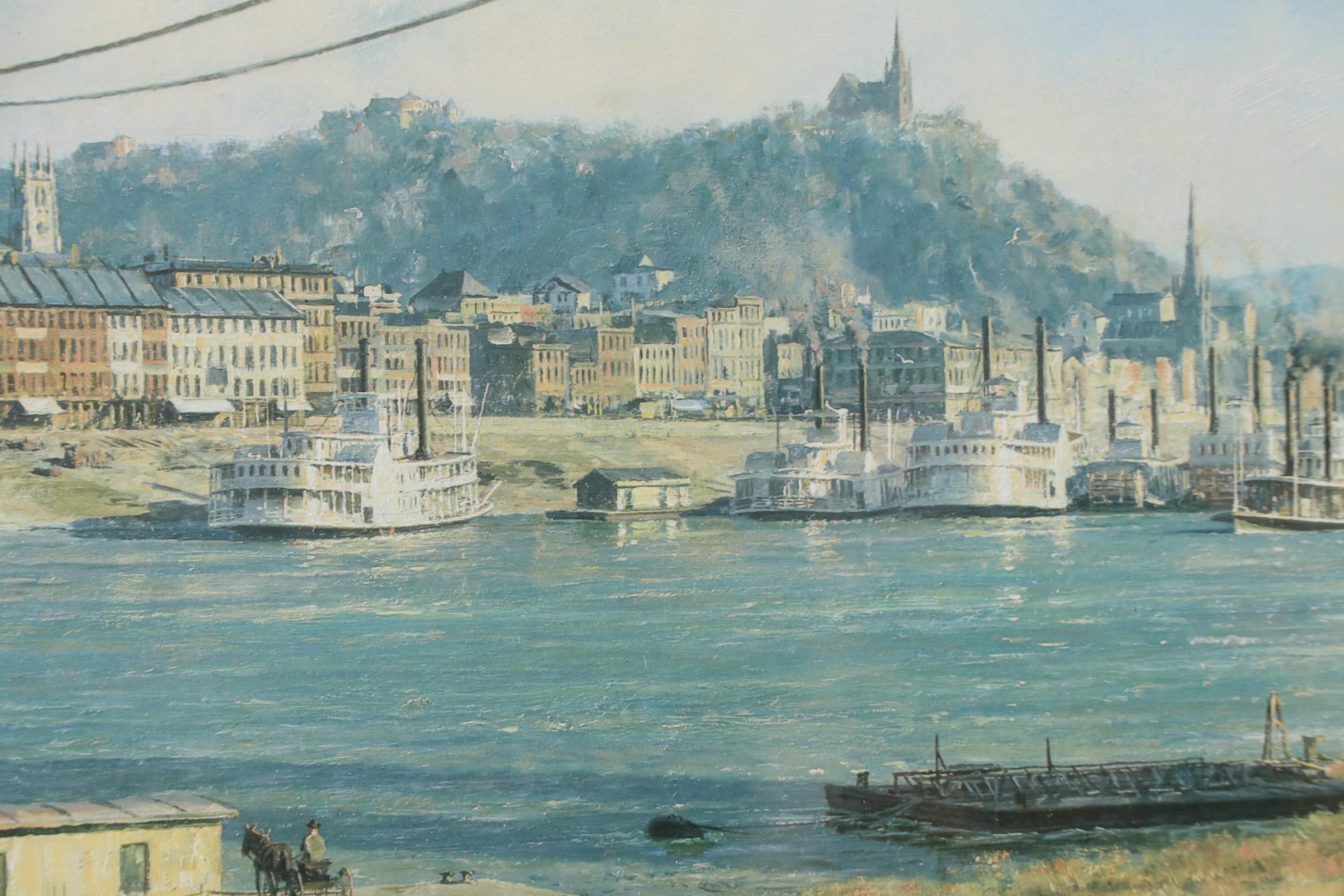 After John Stobart Offset Lithograph "Panorama of the Queen City from Covington"