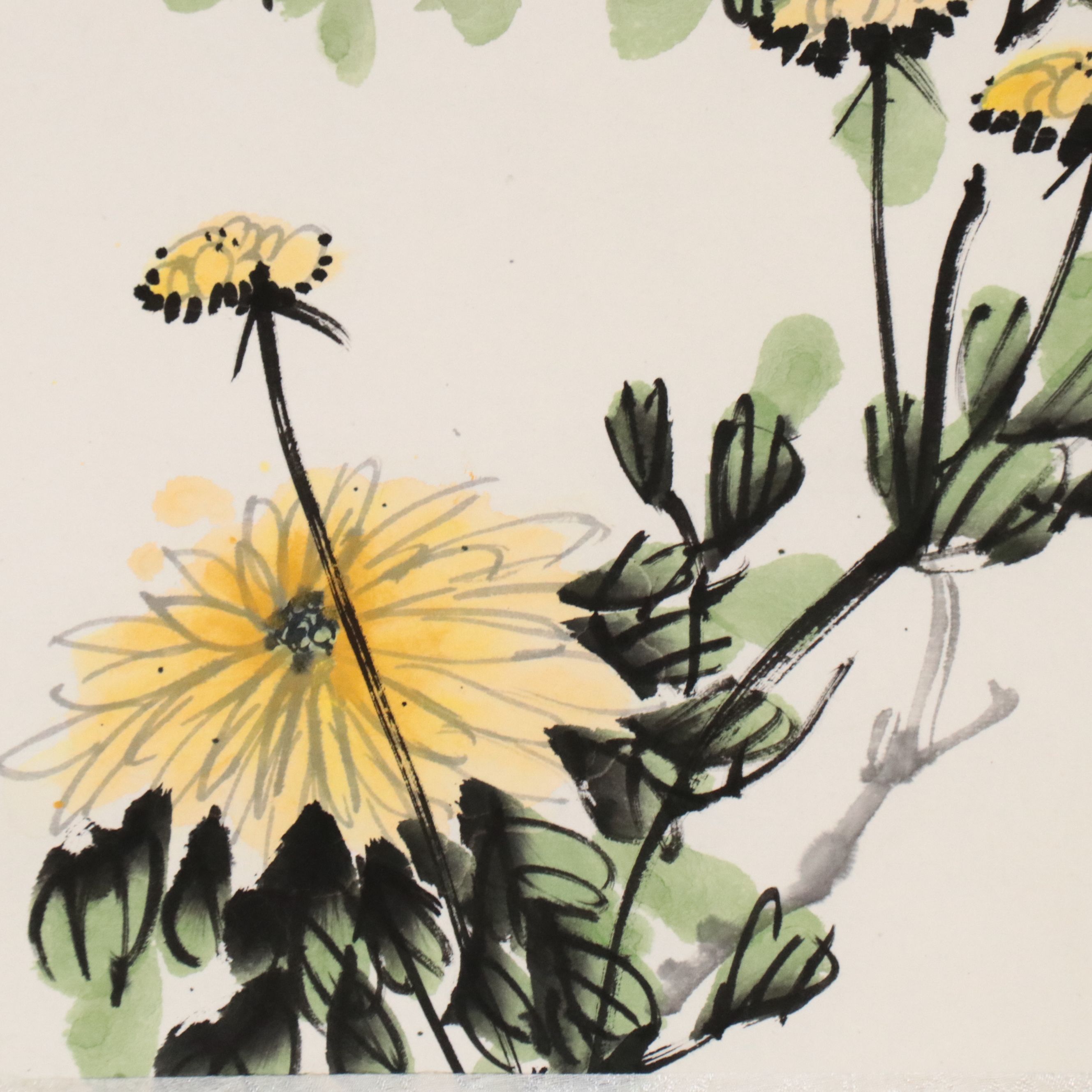 Watercolor Scroll Painting of Yellow Chrysanthemums, Early to Mid-20th Century