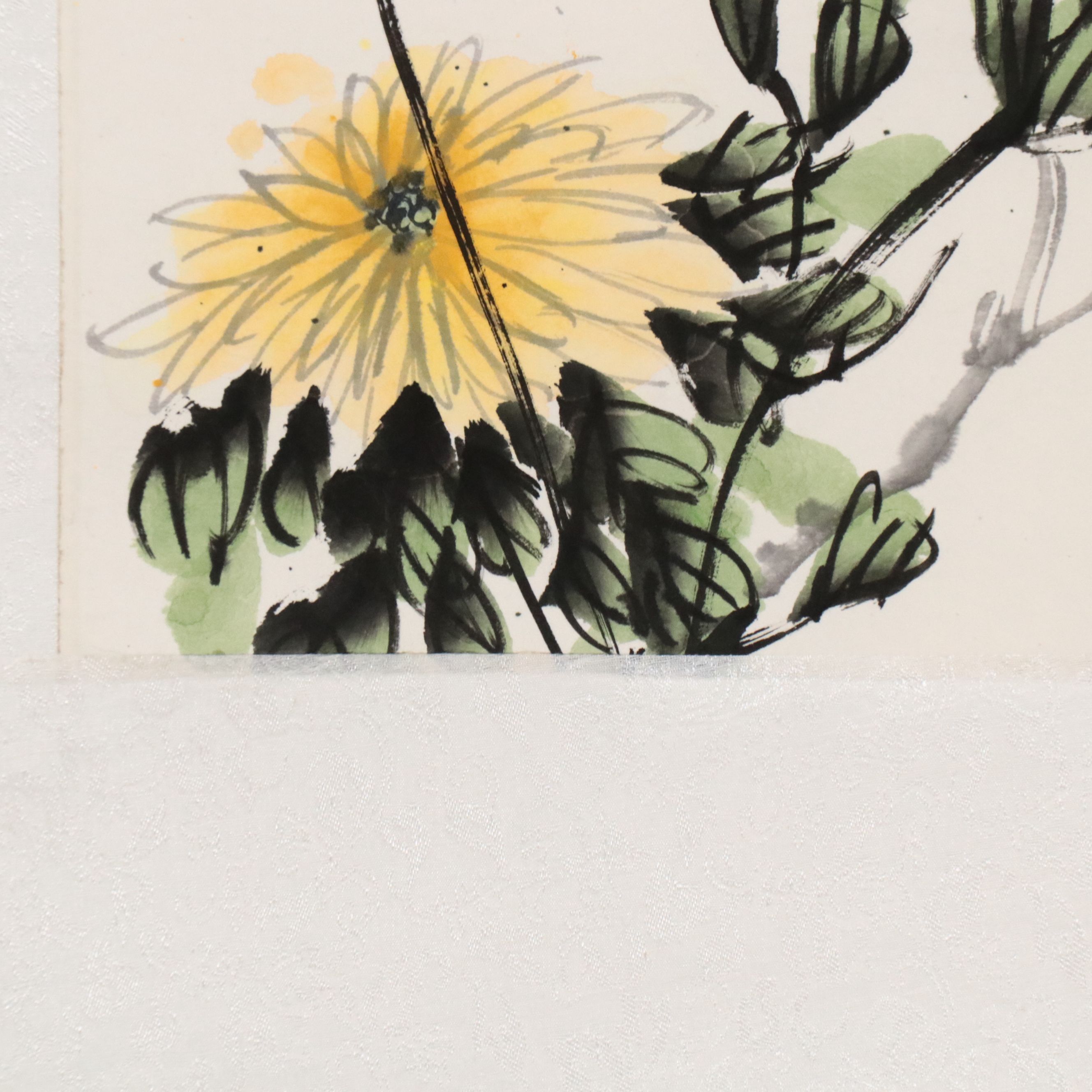 Watercolor Scroll Painting of Yellow Chrysanthemums, Early to Mid-20th Century
