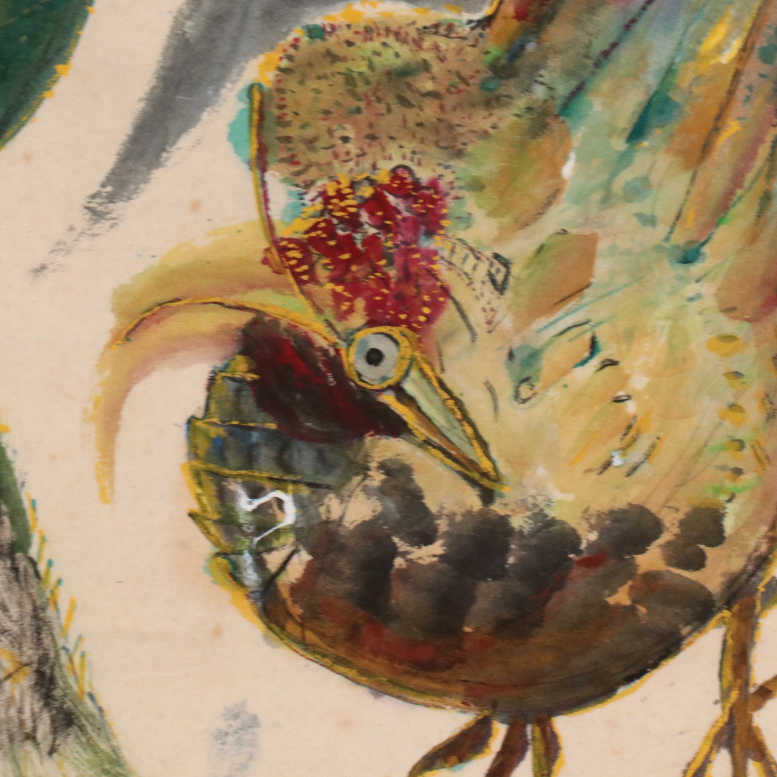 Chinese School Gouache Painting on Scroll of Pheasants, 20th Century