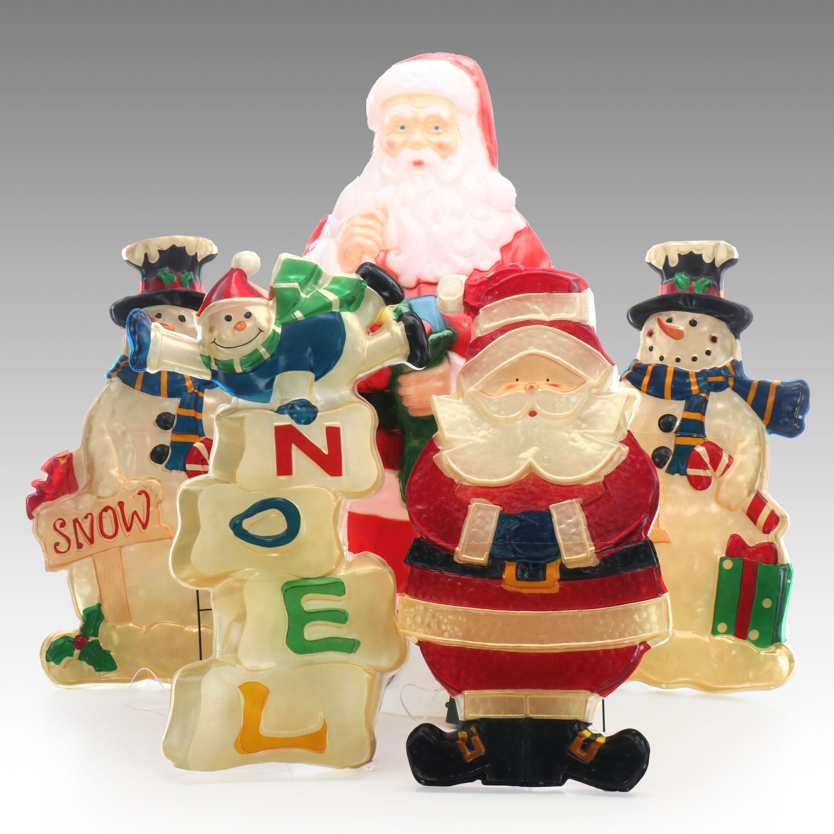 Illuminated Blow Mold Santa with Other Vintage Christmas Displays