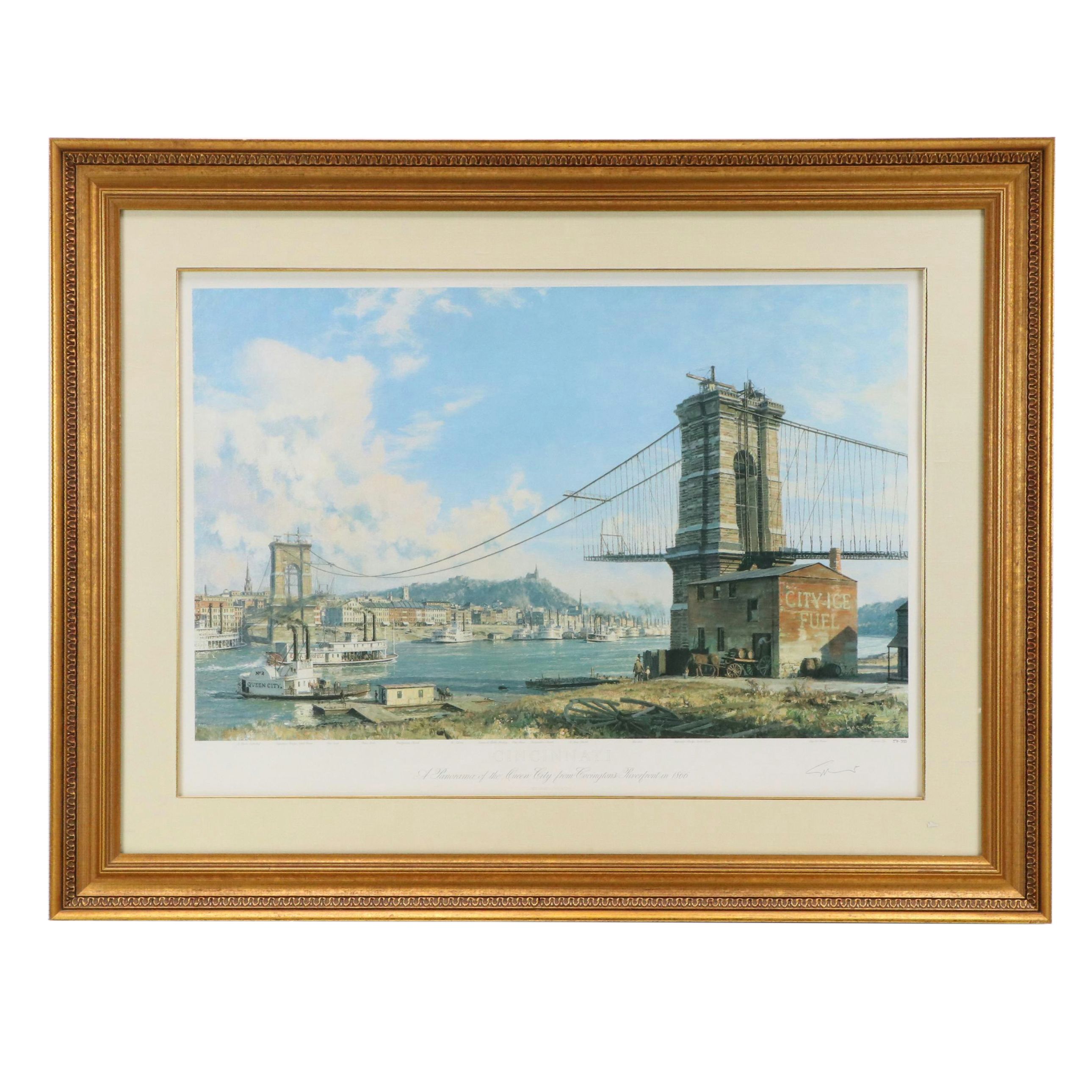 After John Stobart Offset Lithograph "Panorama of the Queen City from Covington"