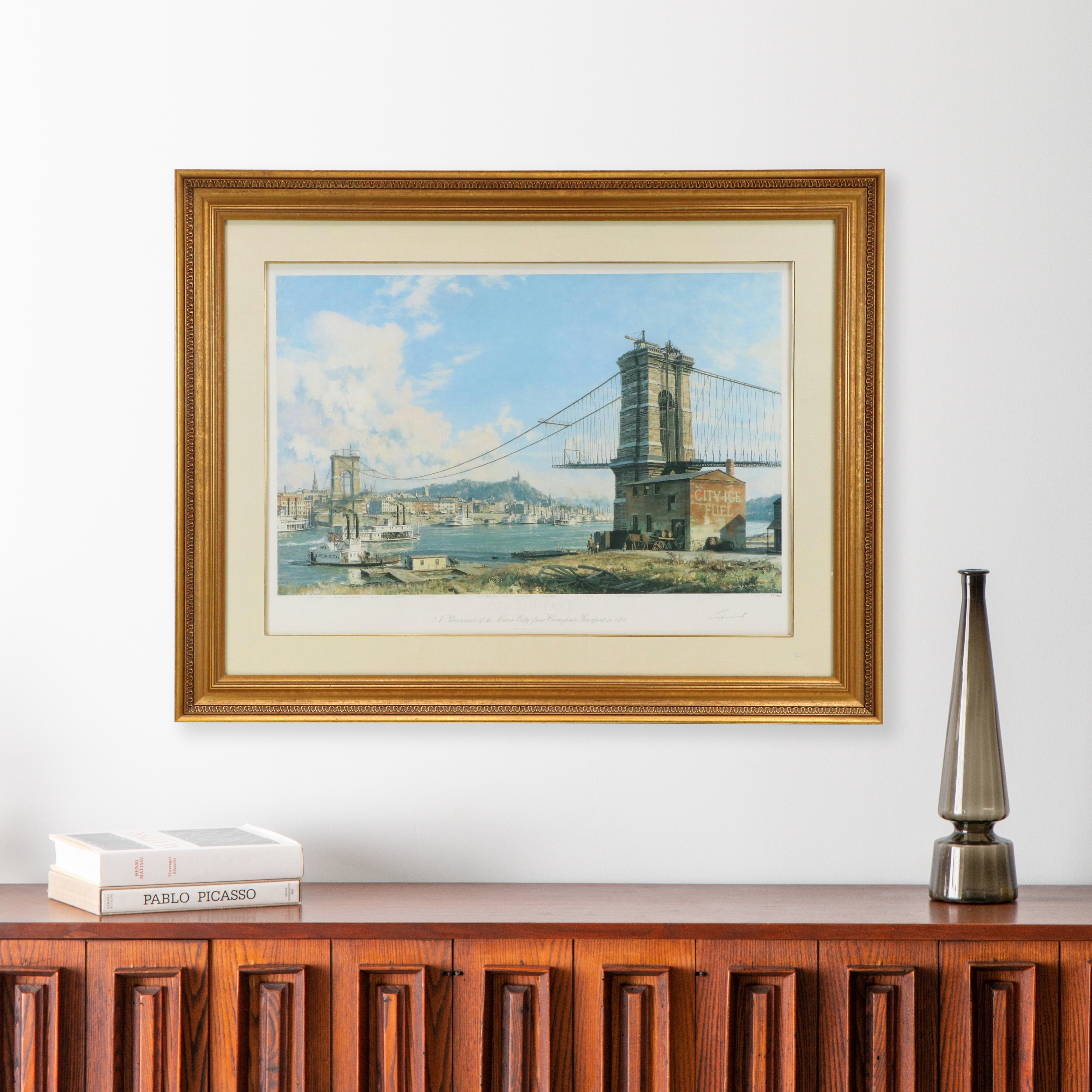 After John Stobart Offset Lithograph "Panorama of the Queen City from Covington"