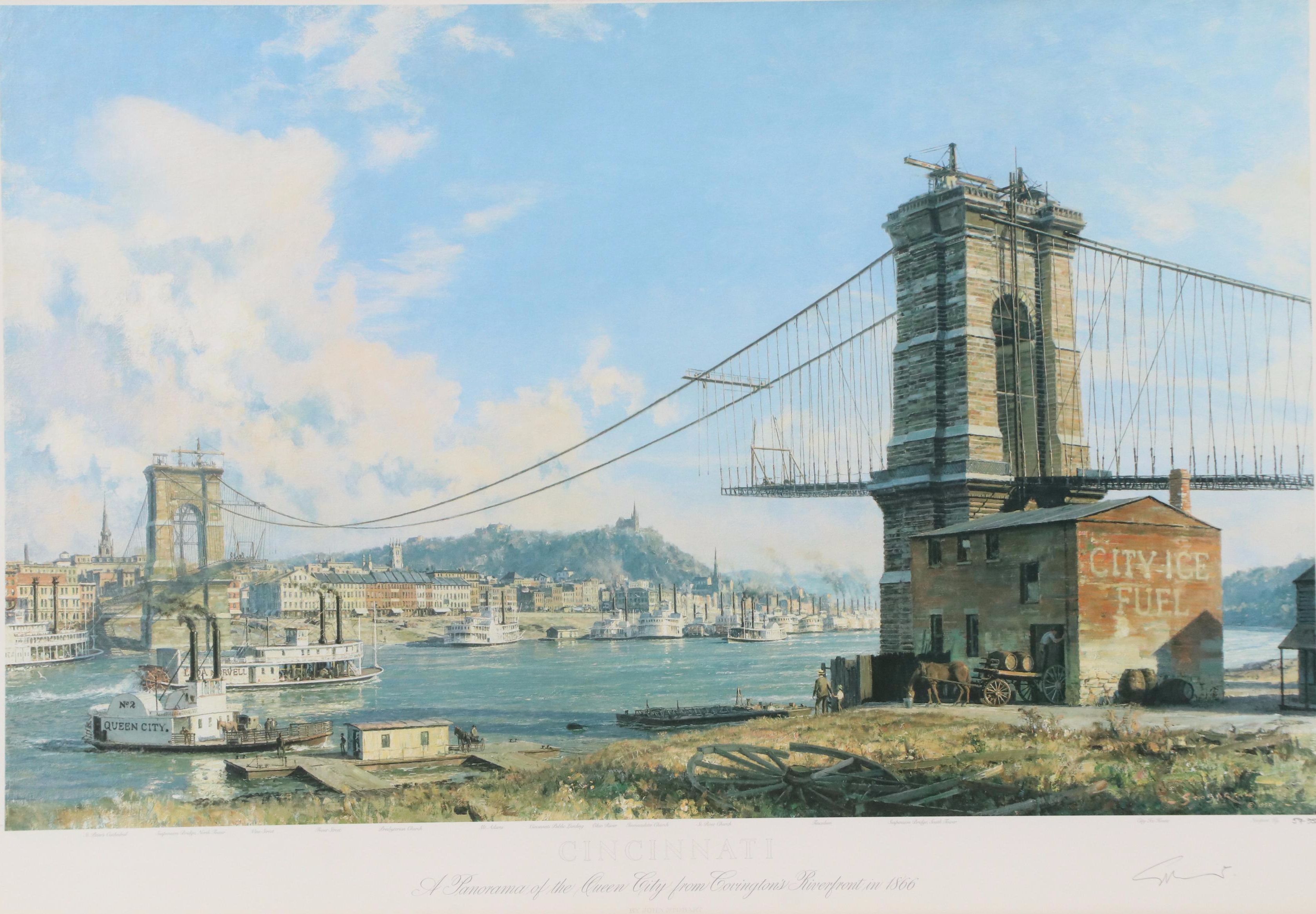 After John Stobart Offset Lithograph "Panorama of the Queen City from Covington"