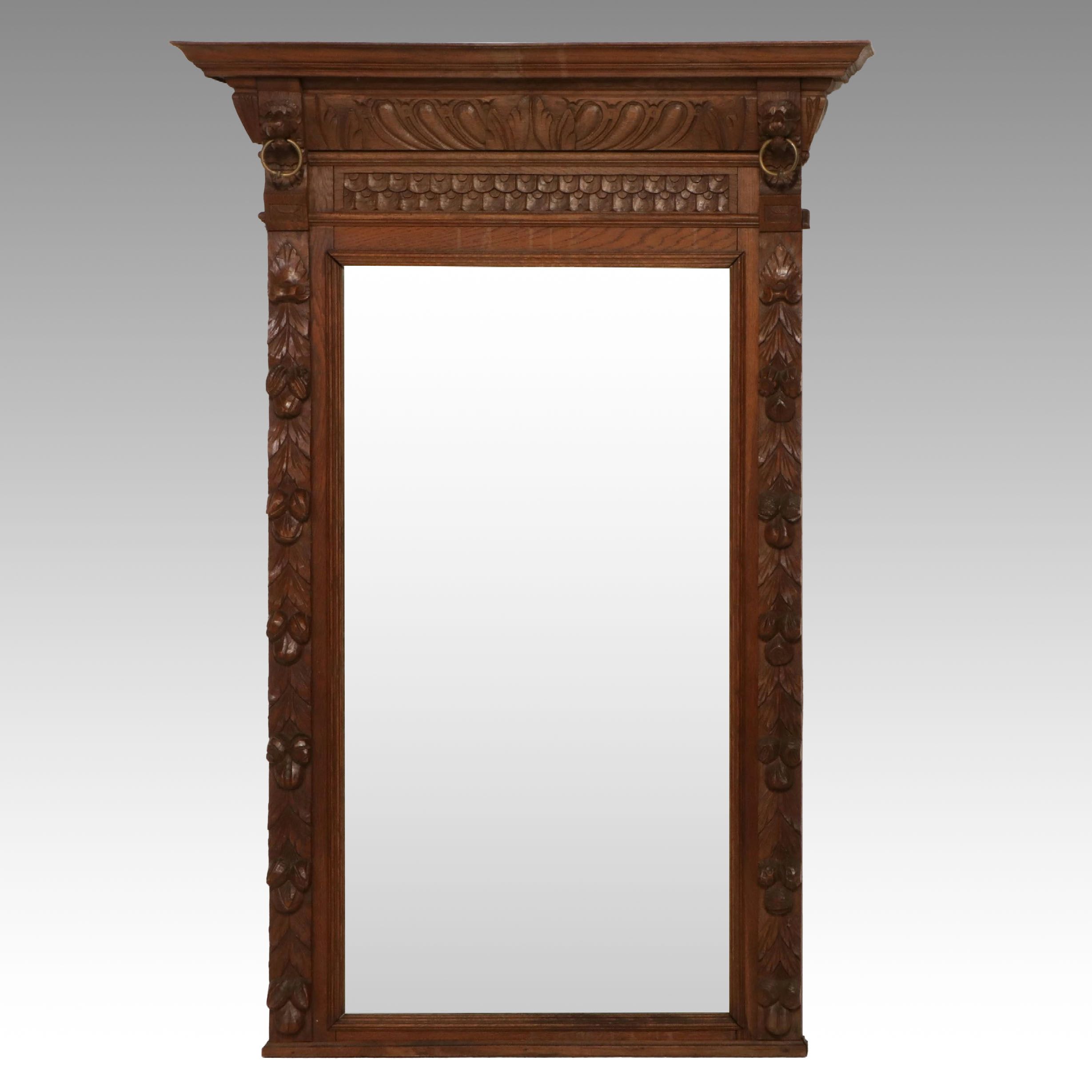 Ornate Hand-Carved Wood Full-Length Wall Mirror