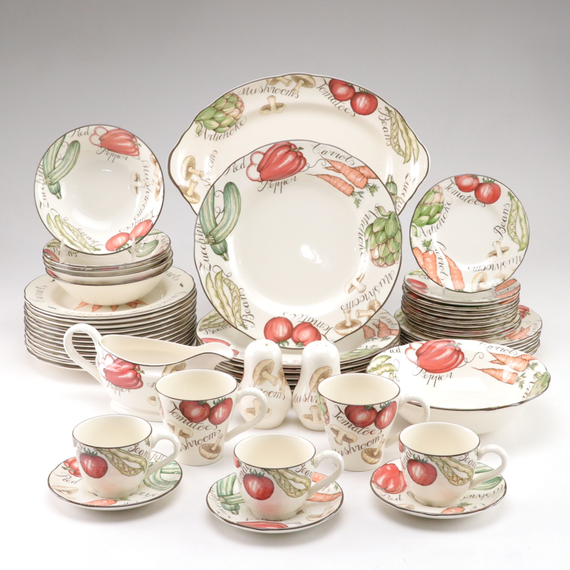 Franciscan "Vegetable Medley" Plates, Gravy Boat & Other Dishware