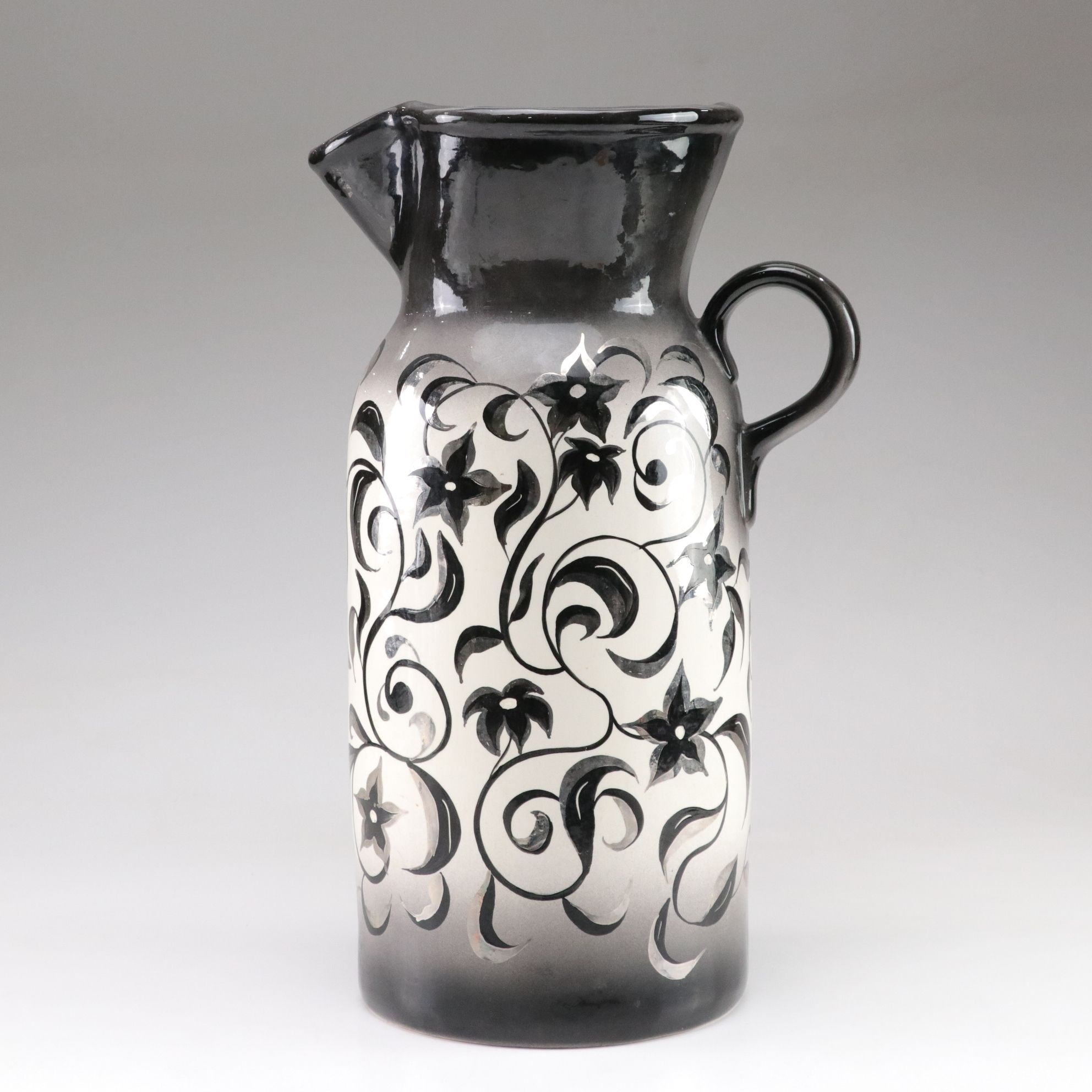 Hand-Painted Rolland Karshner Gilt Flower Pitcher, 1976