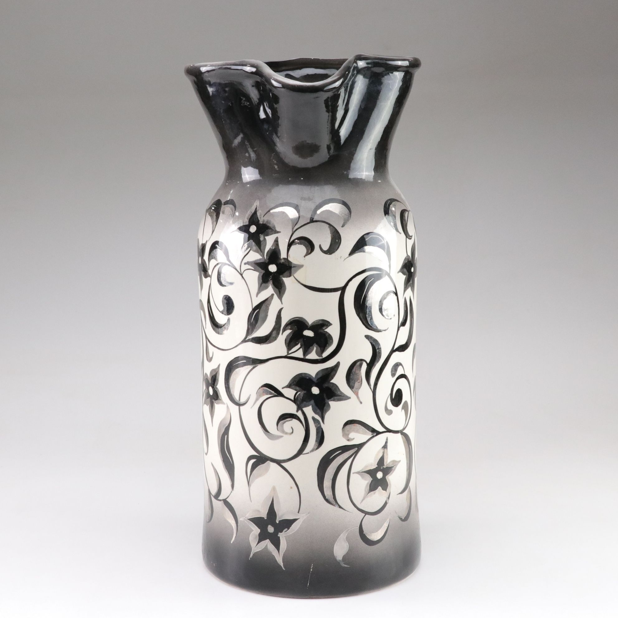 Hand-Painted Rolland Karshner Gilt Flower Pitcher, 1976