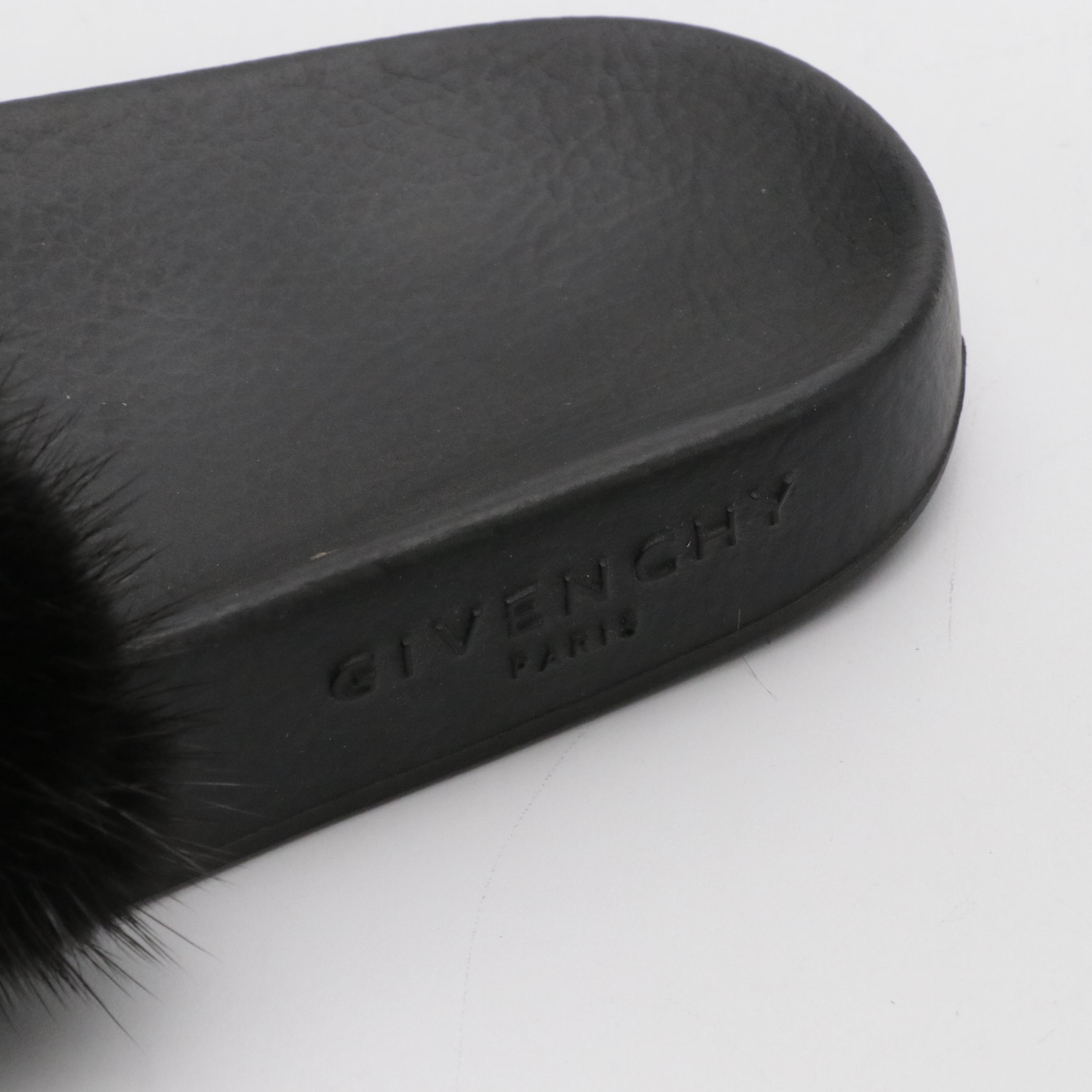 Givenchy Black Mink Fur Slides in Box