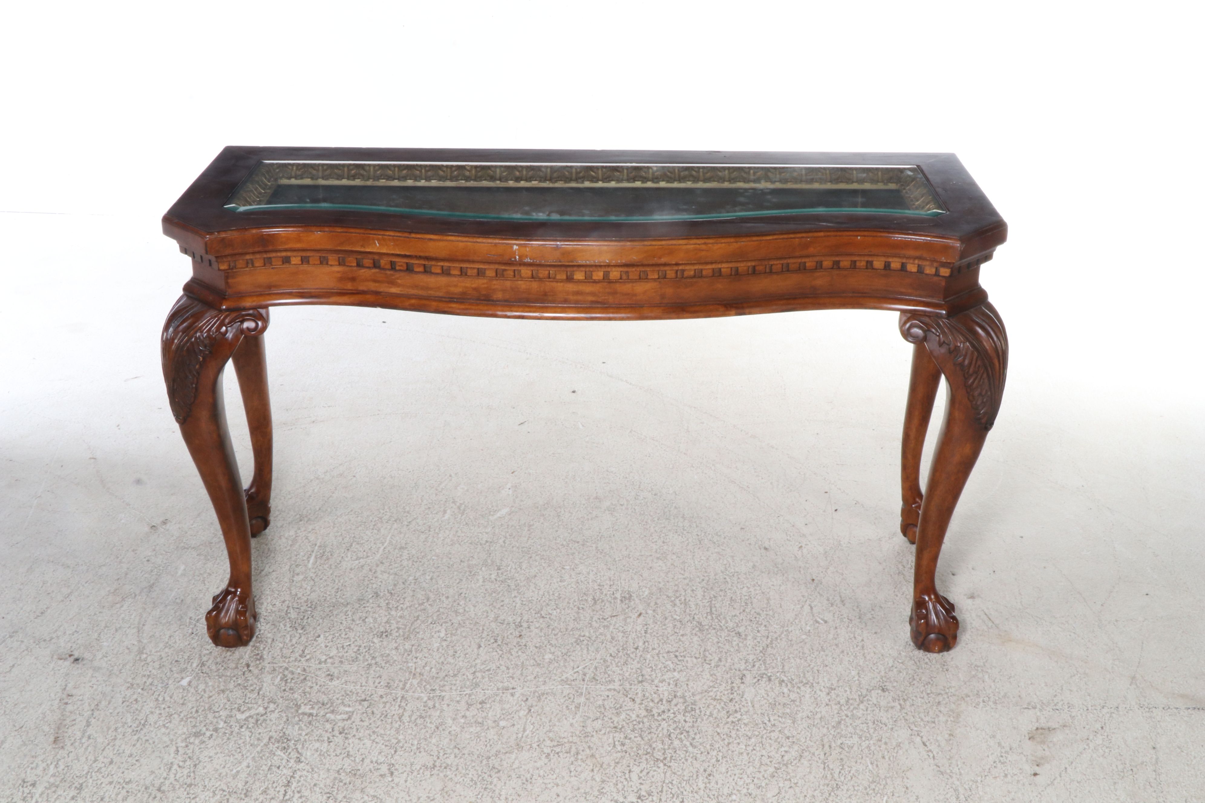Chippendale Style Clawfoot Mahogany and Glass Console Table