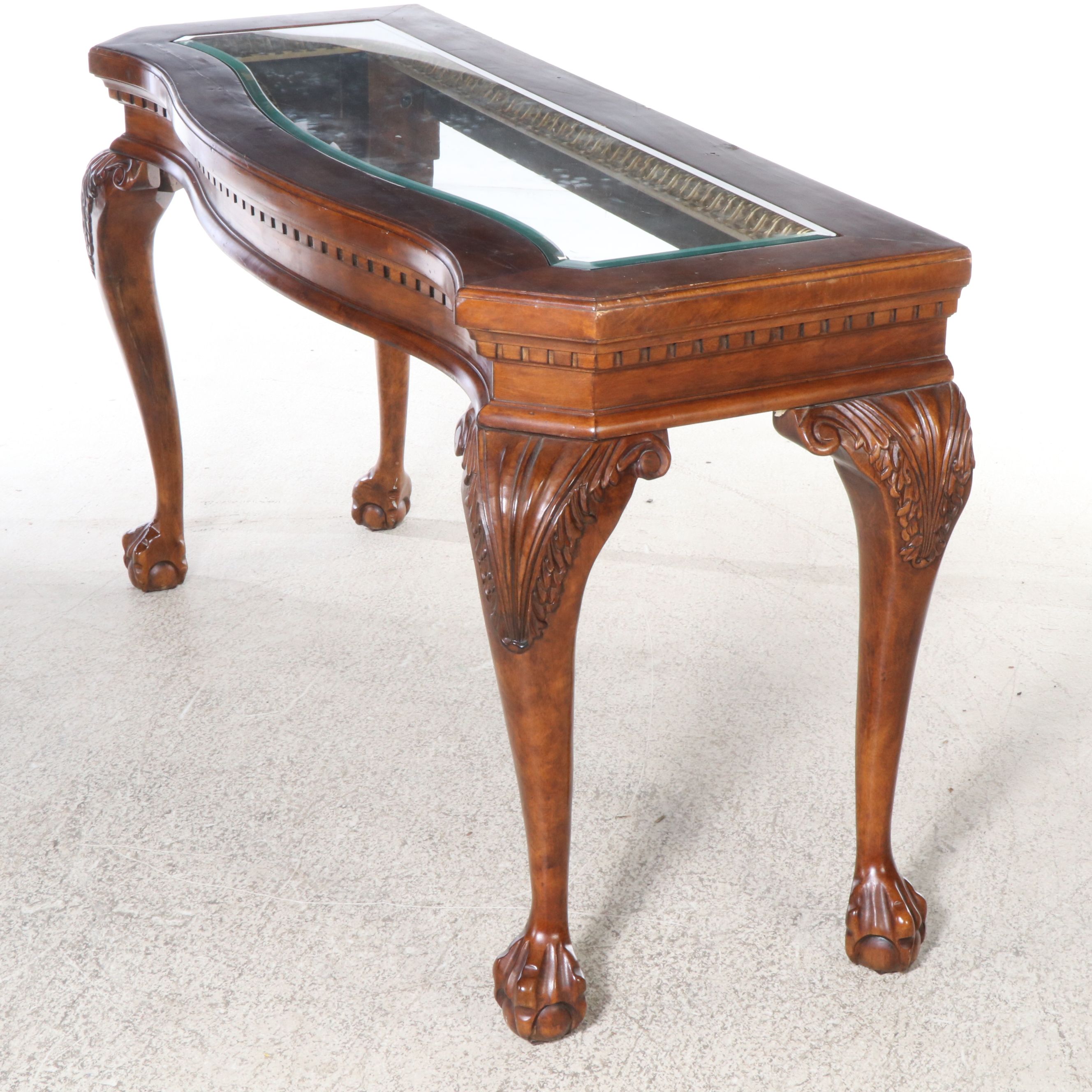 Chippendale Style Clawfoot Mahogany and Glass Console Table