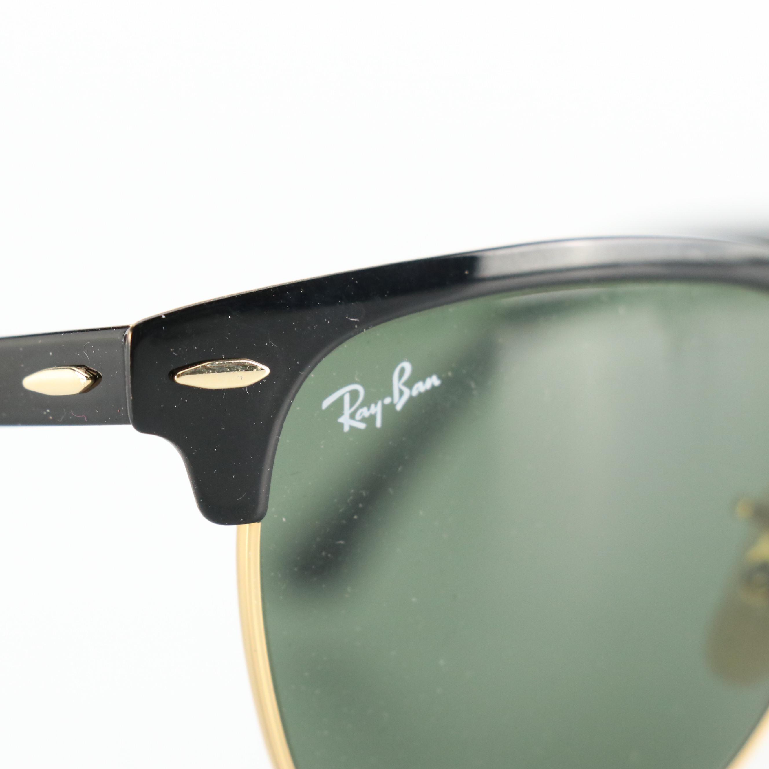 Ray-Ban RB 3716 187 Black and Gold Clubmaster Sunglasses, With Box